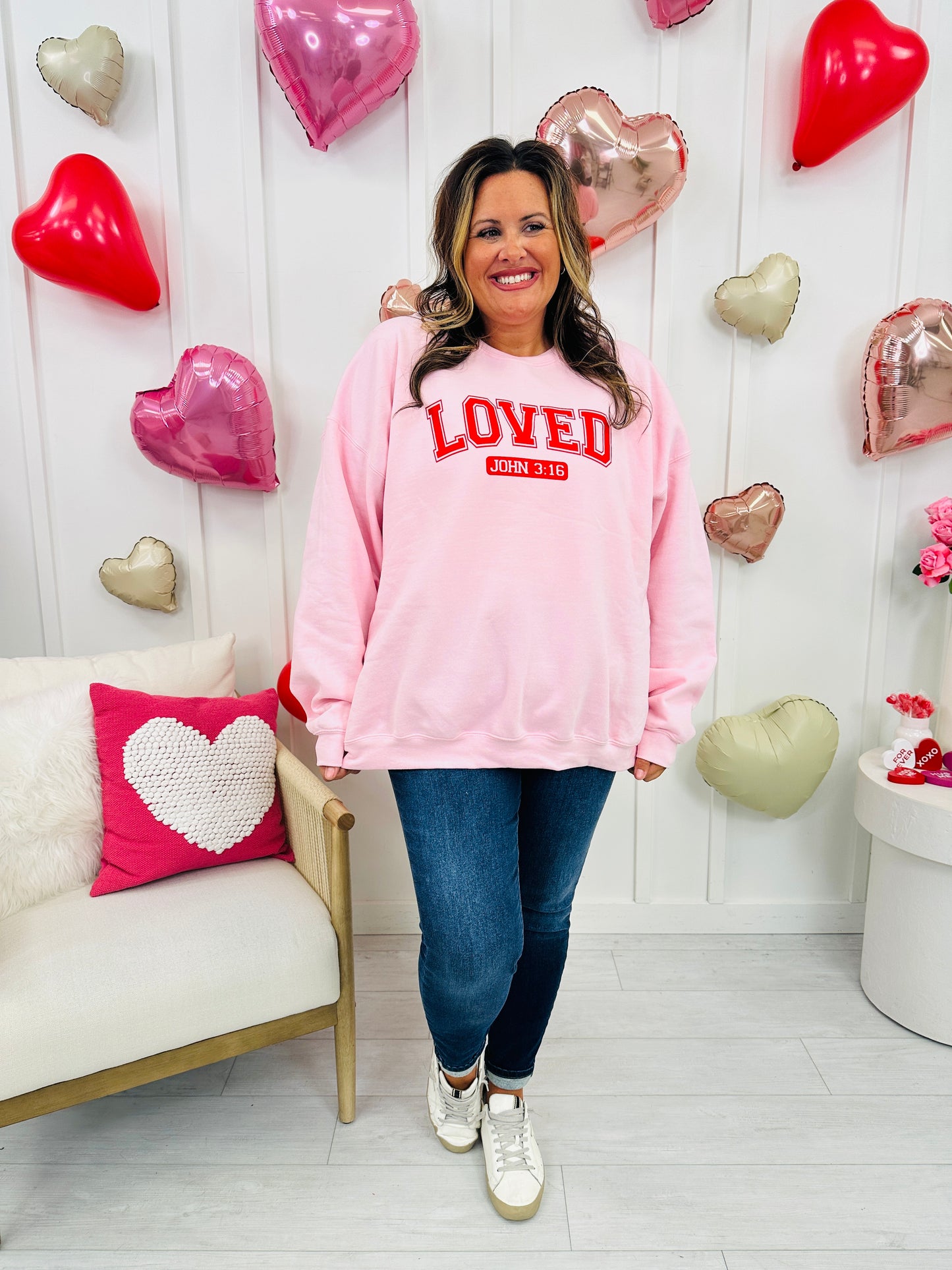 LOVED John 3:16 Graphic Crewneck Sweatshirt in Two Colors