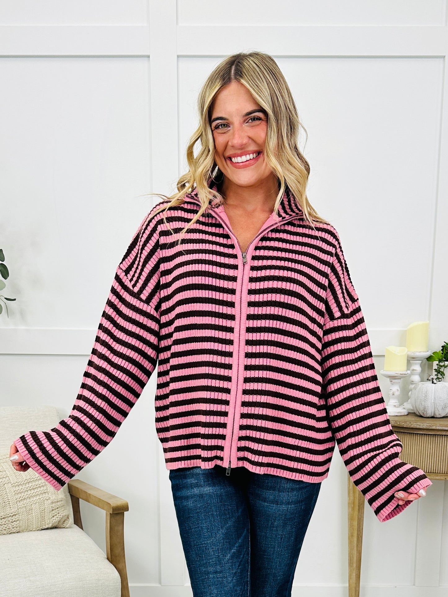 The Favorite Find Cardigan In Dusty Pink/Chocolate