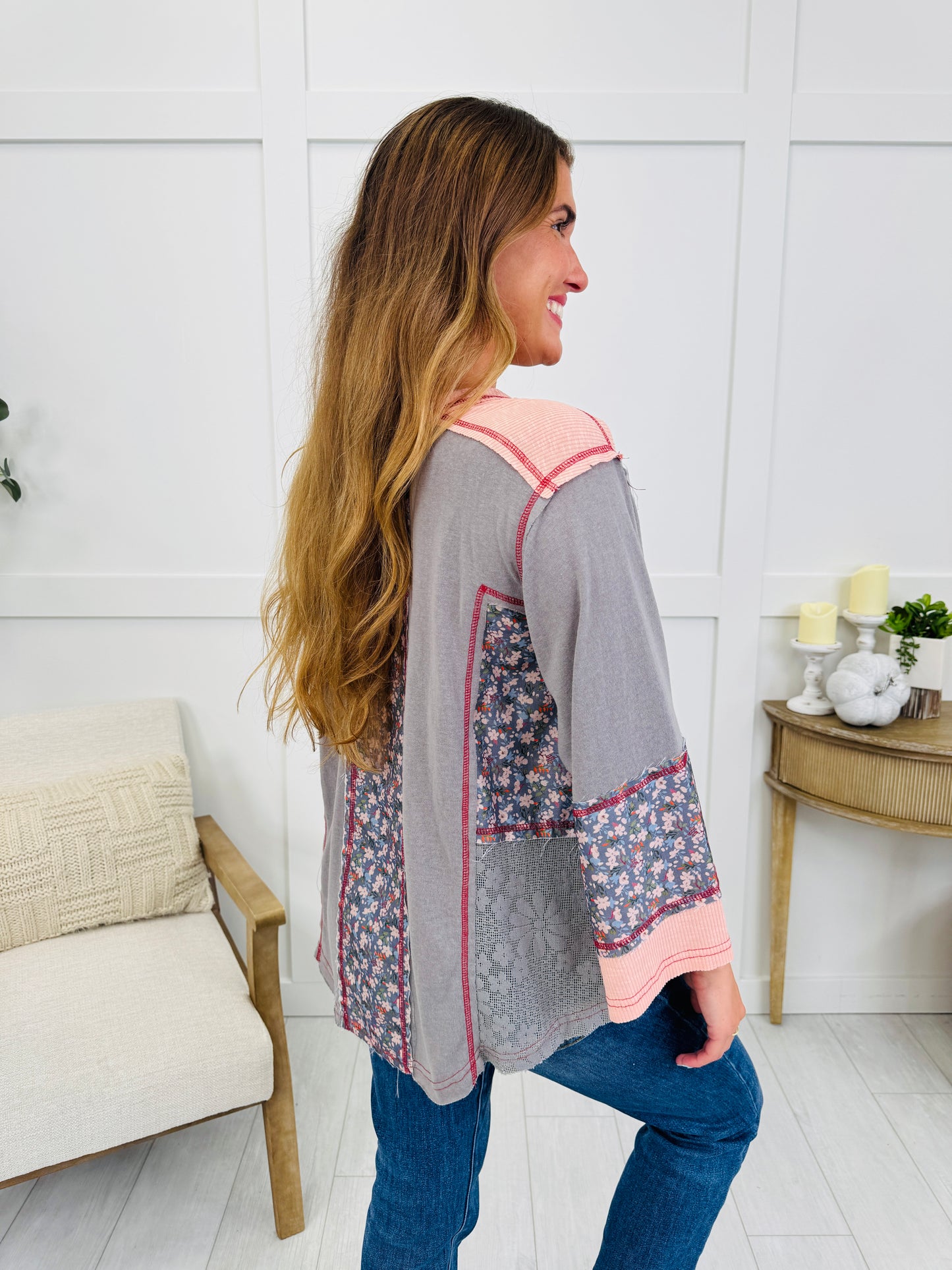 Floral Studio Top in Ghost Grey