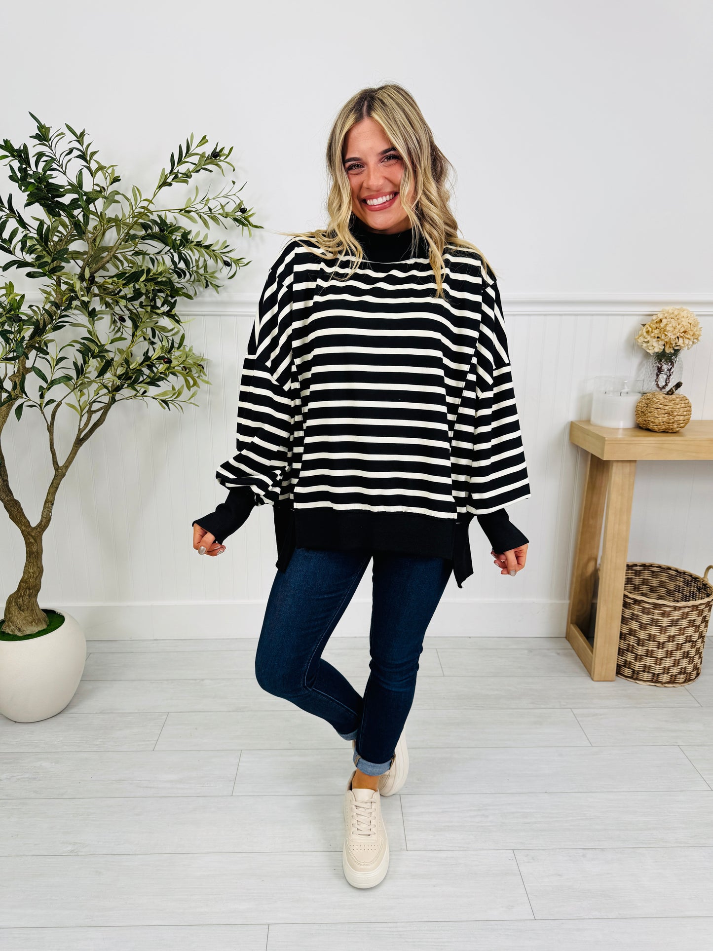 Stripe Up Your Alley Pullover In Black