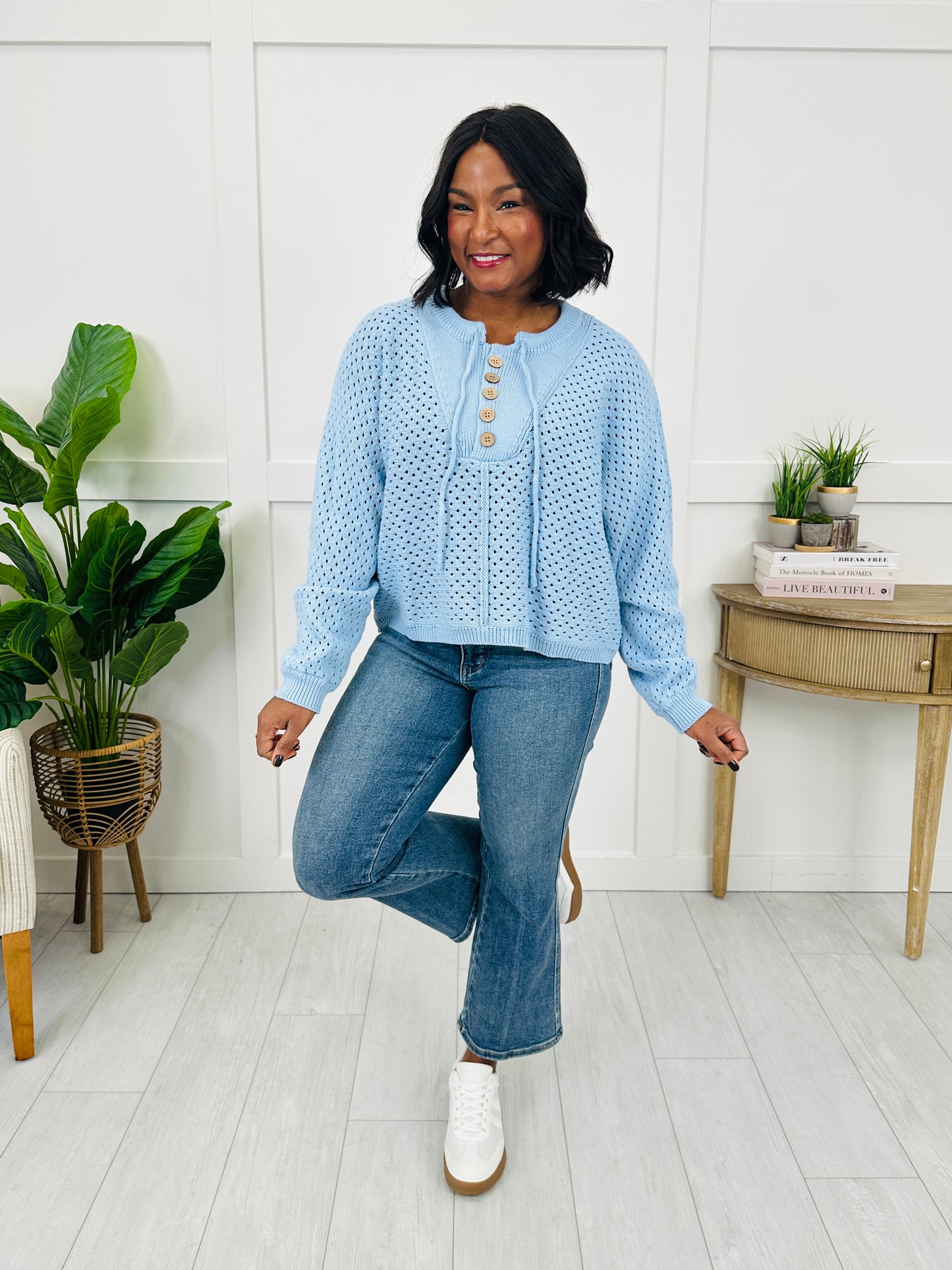 Knit To Perfection Sweater In Lt Blue