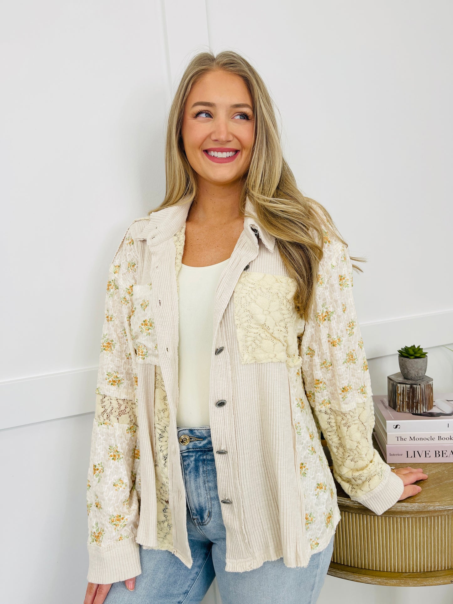 Wildflower Stitch Shacket In Ivory
