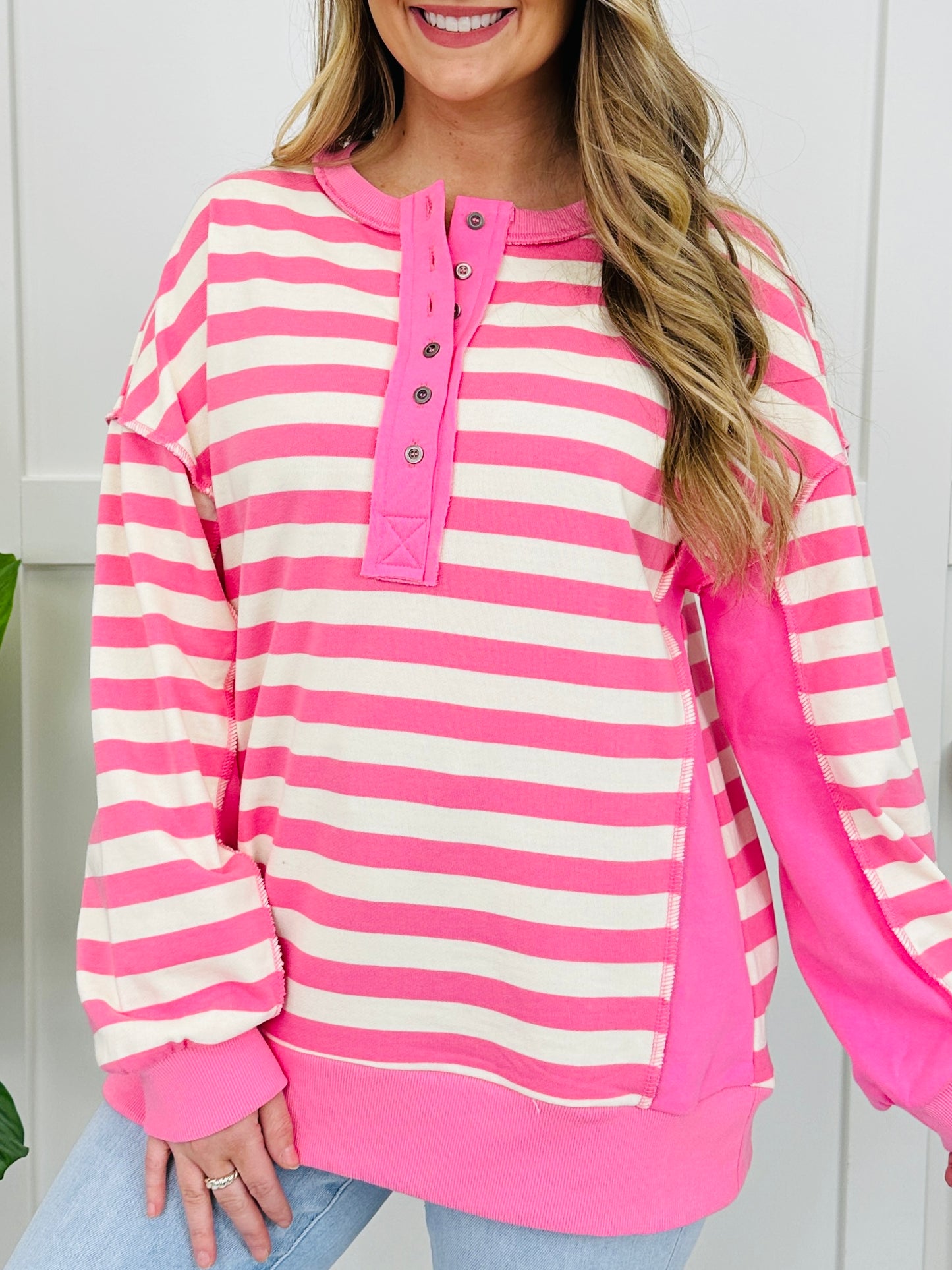 Play It Cool Pullover in Pink/Cream