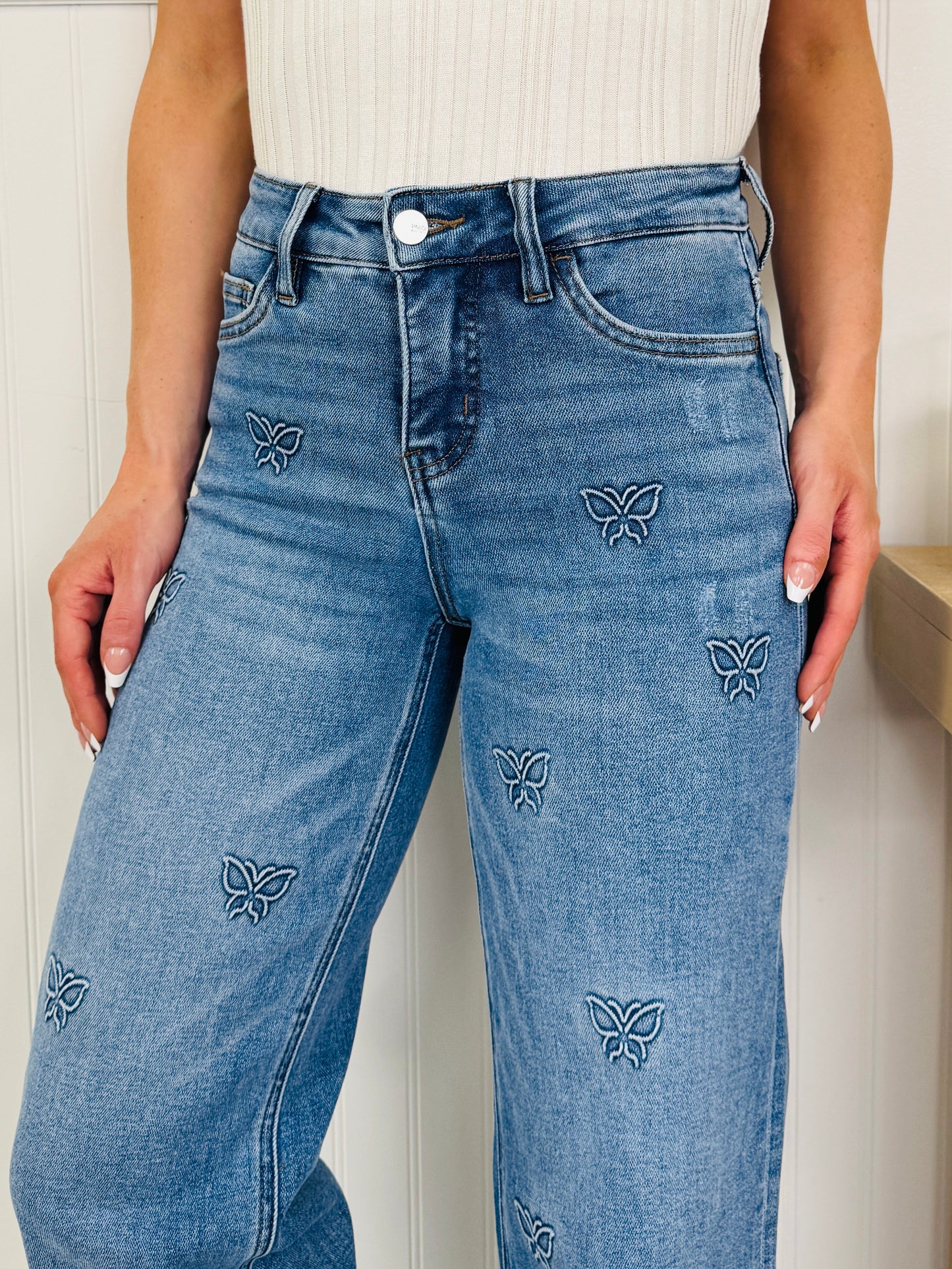 Butterfly Bliss Tummy Control Wide Leg Jeans