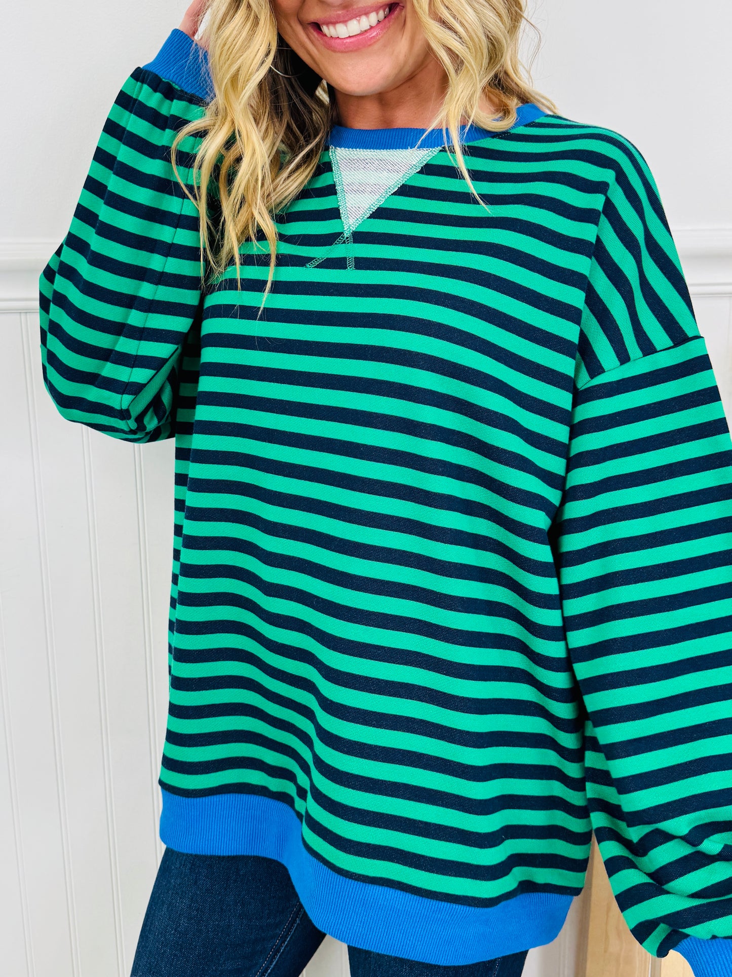 Stripe Story Pullover In Green