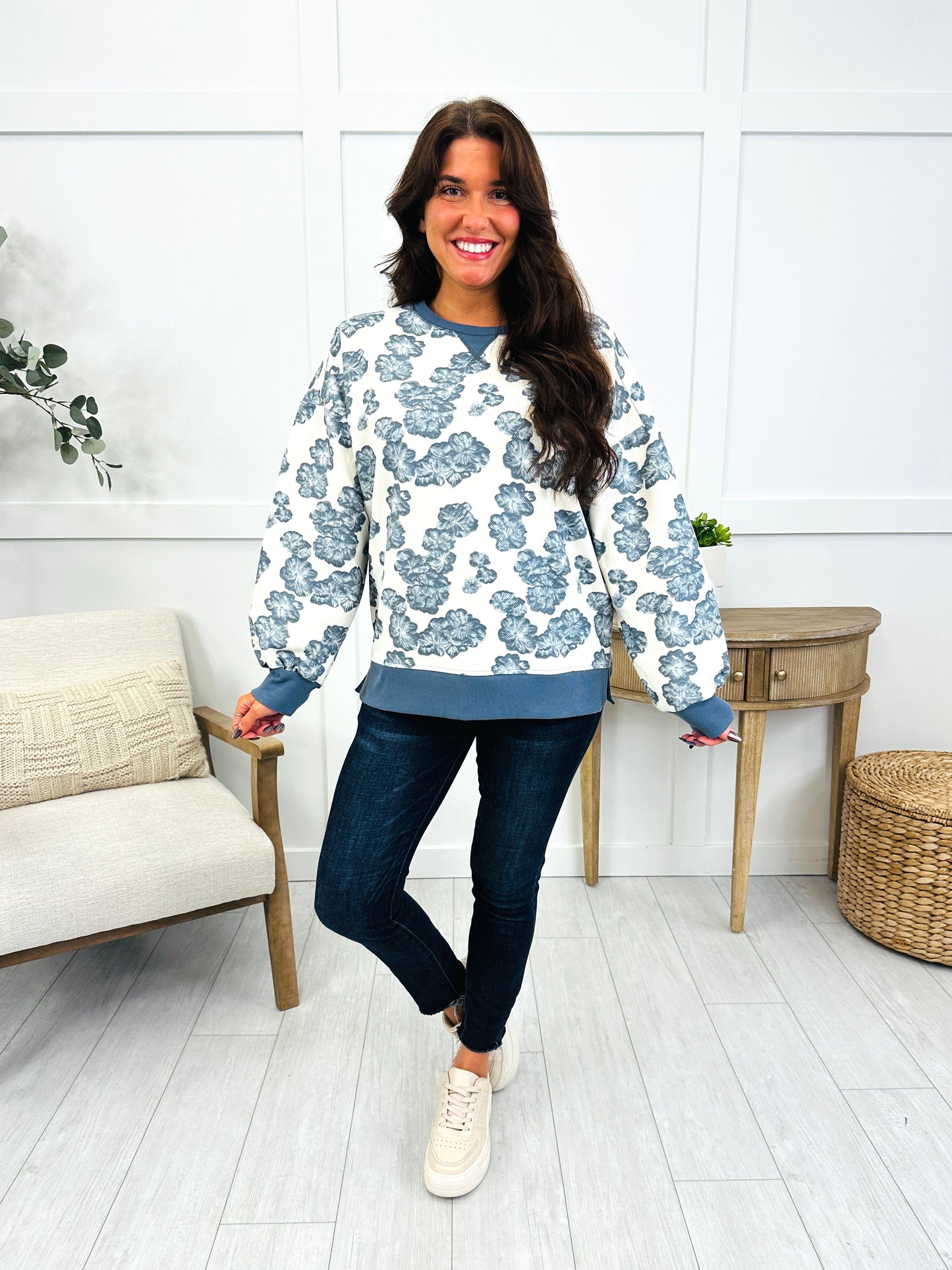 Faded Florals Sweatshirt In Denim