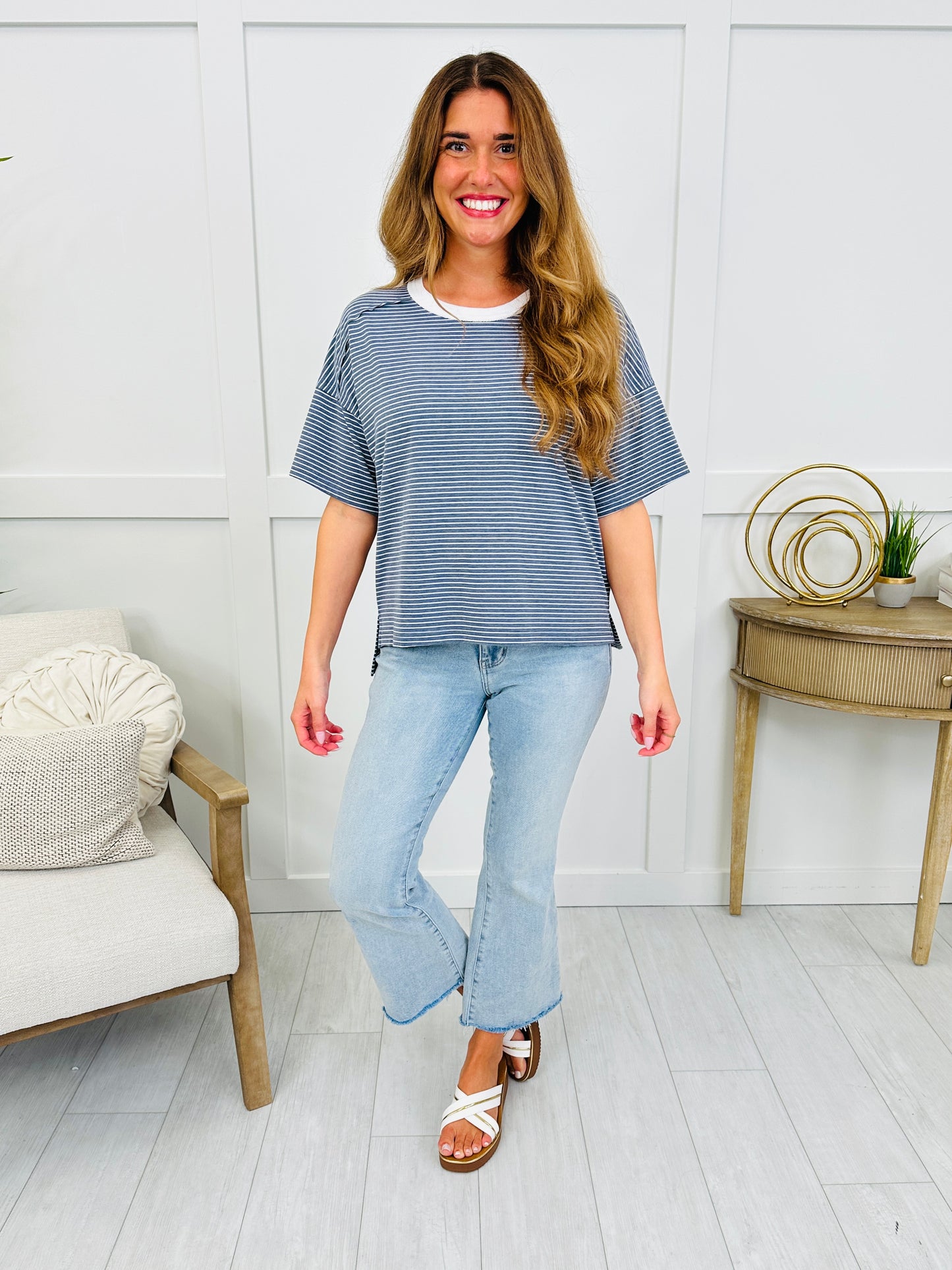 Effortless Stripe Top In Denim