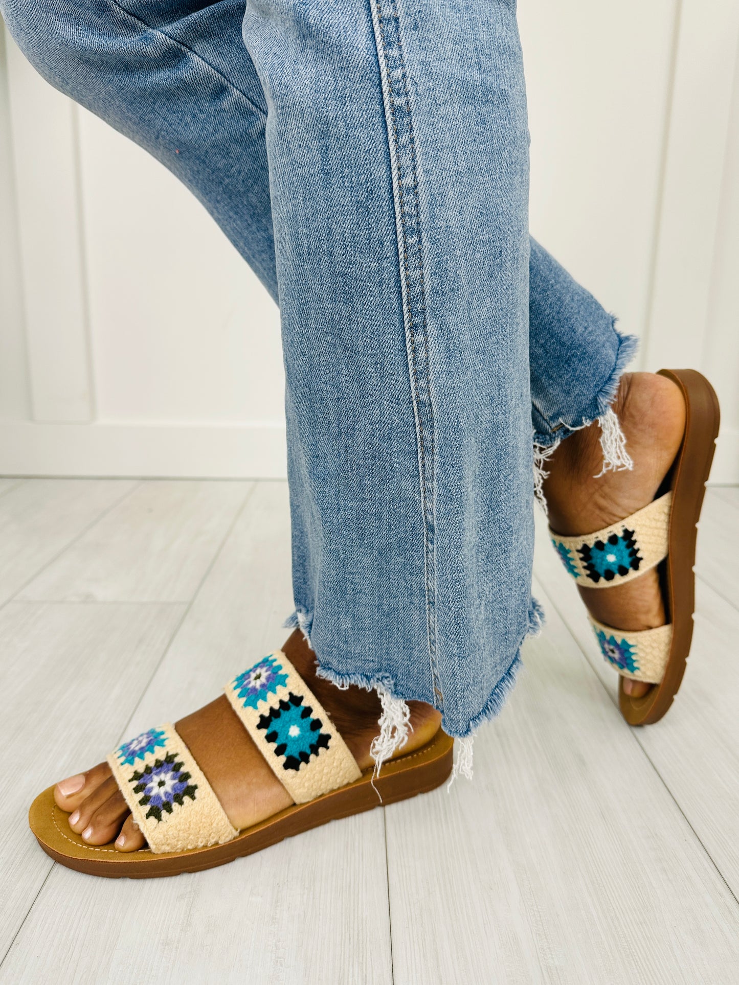 Crochet Charm Sandals in Light Blue