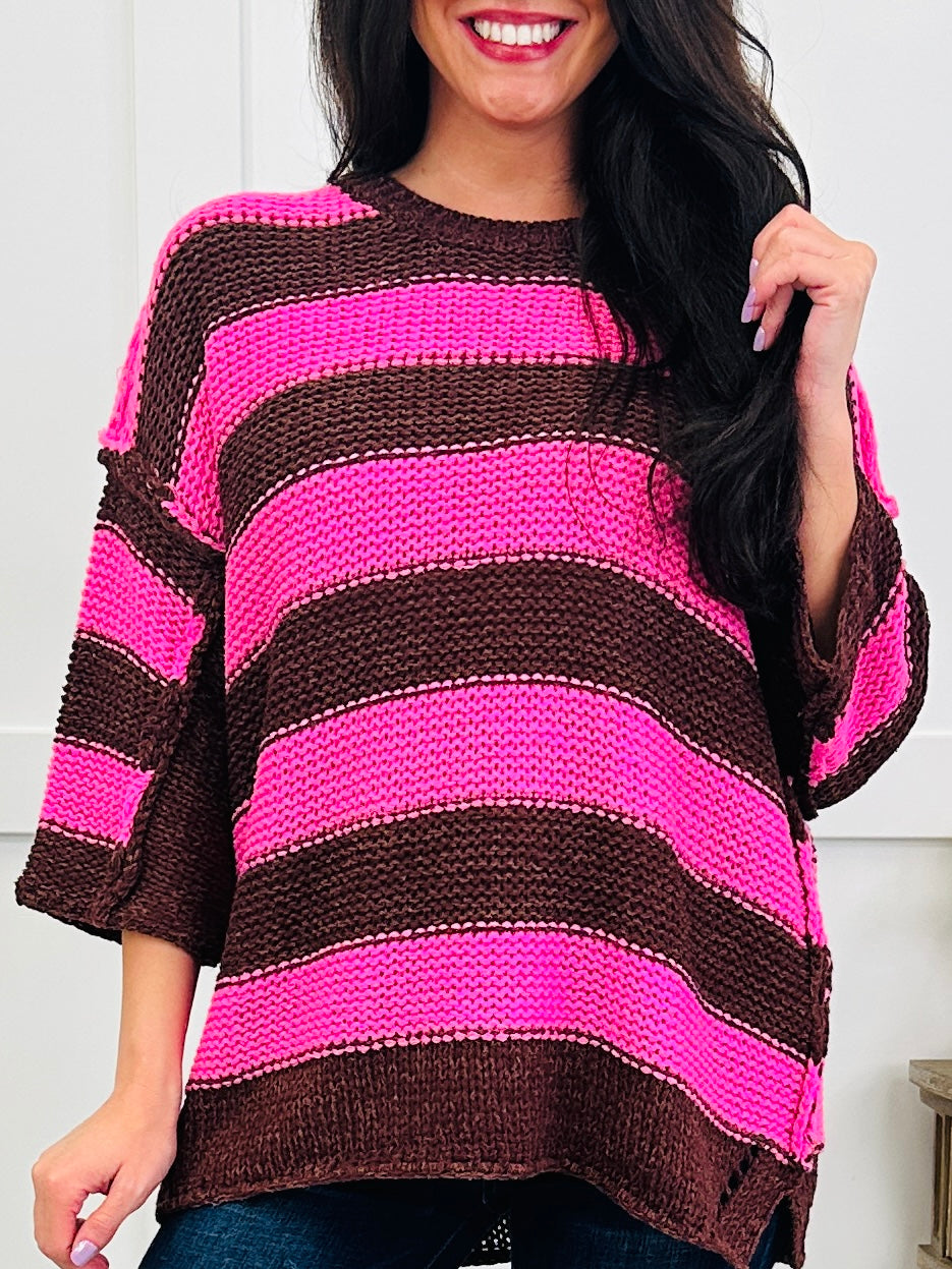 Long Story Stripes Top In Pink Chocolate