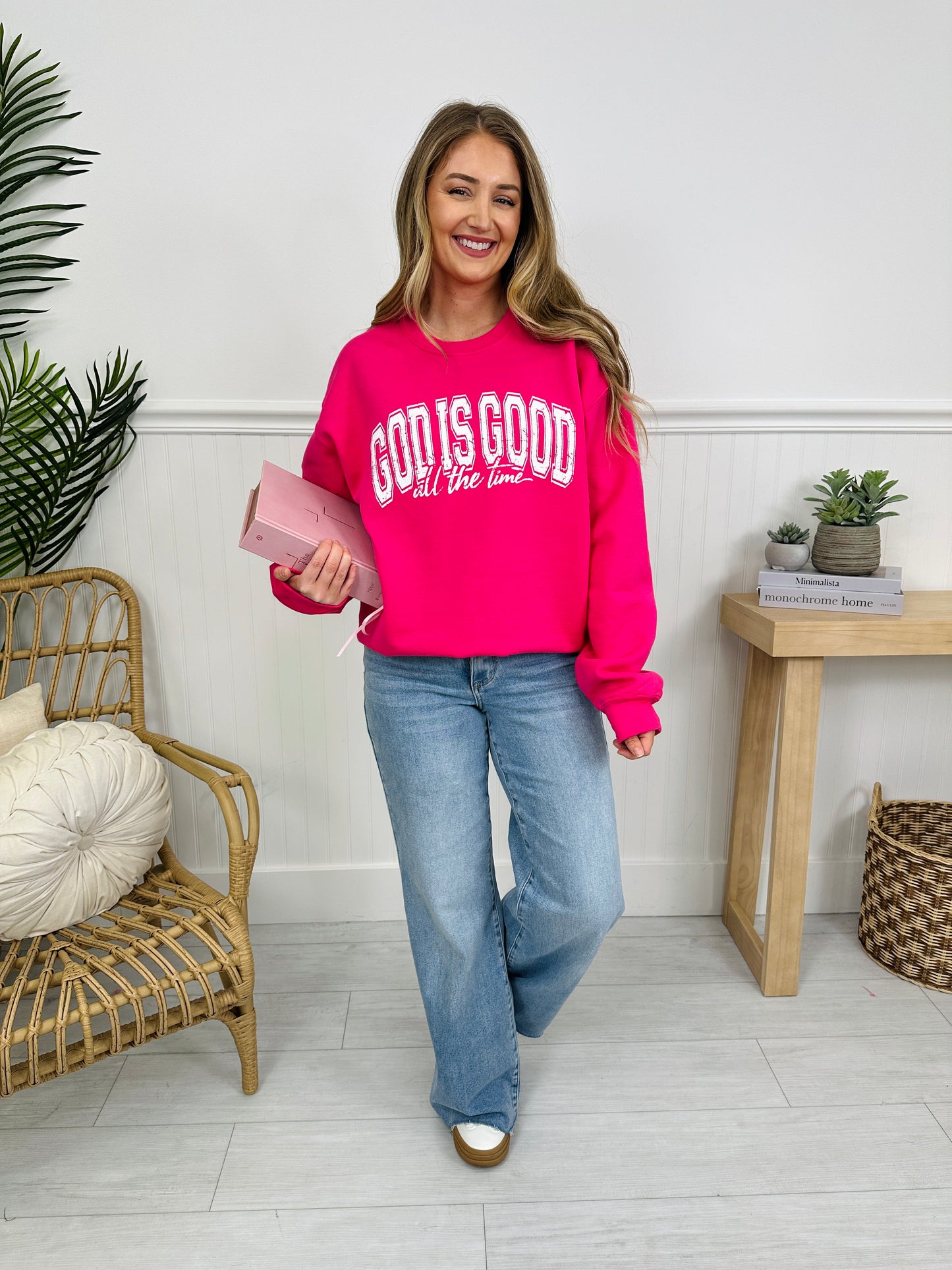 God is Good Graphic Crewneck Sweatshirt in Two Colors