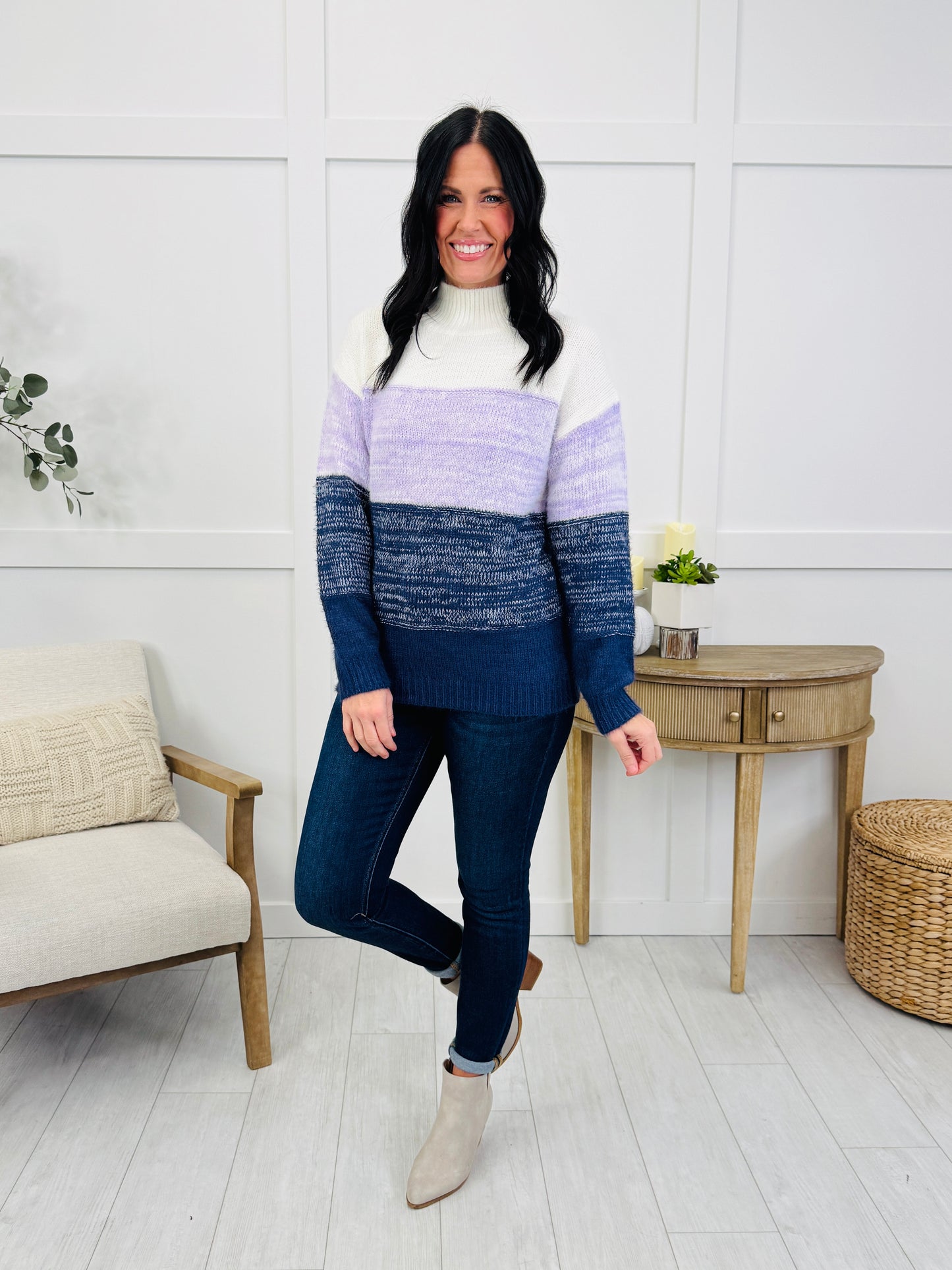 Shifted Stitches Sweater in Navy