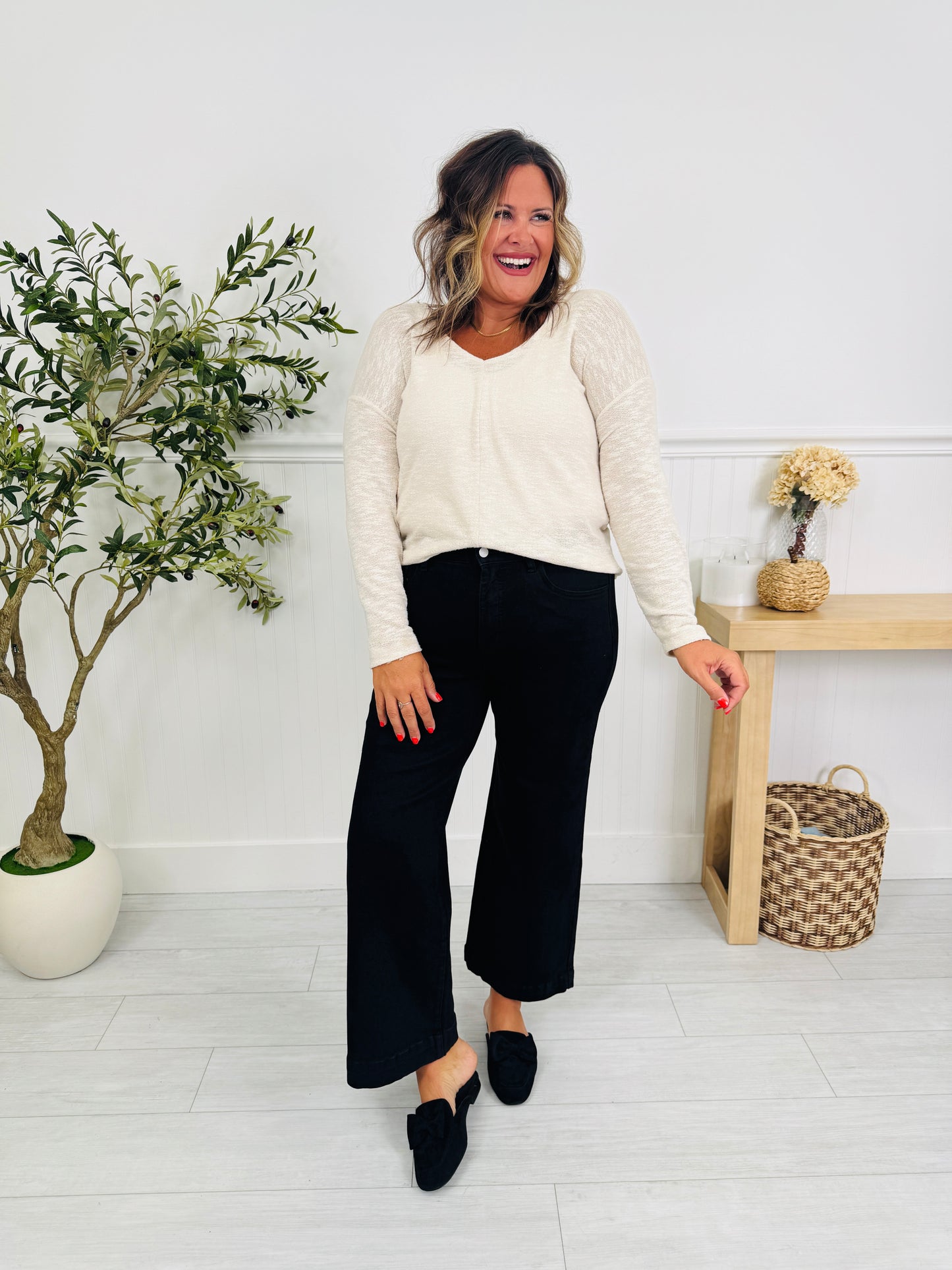 Black To Basics Tummy Control Cropped Wide Jeans In Multiple Inseams