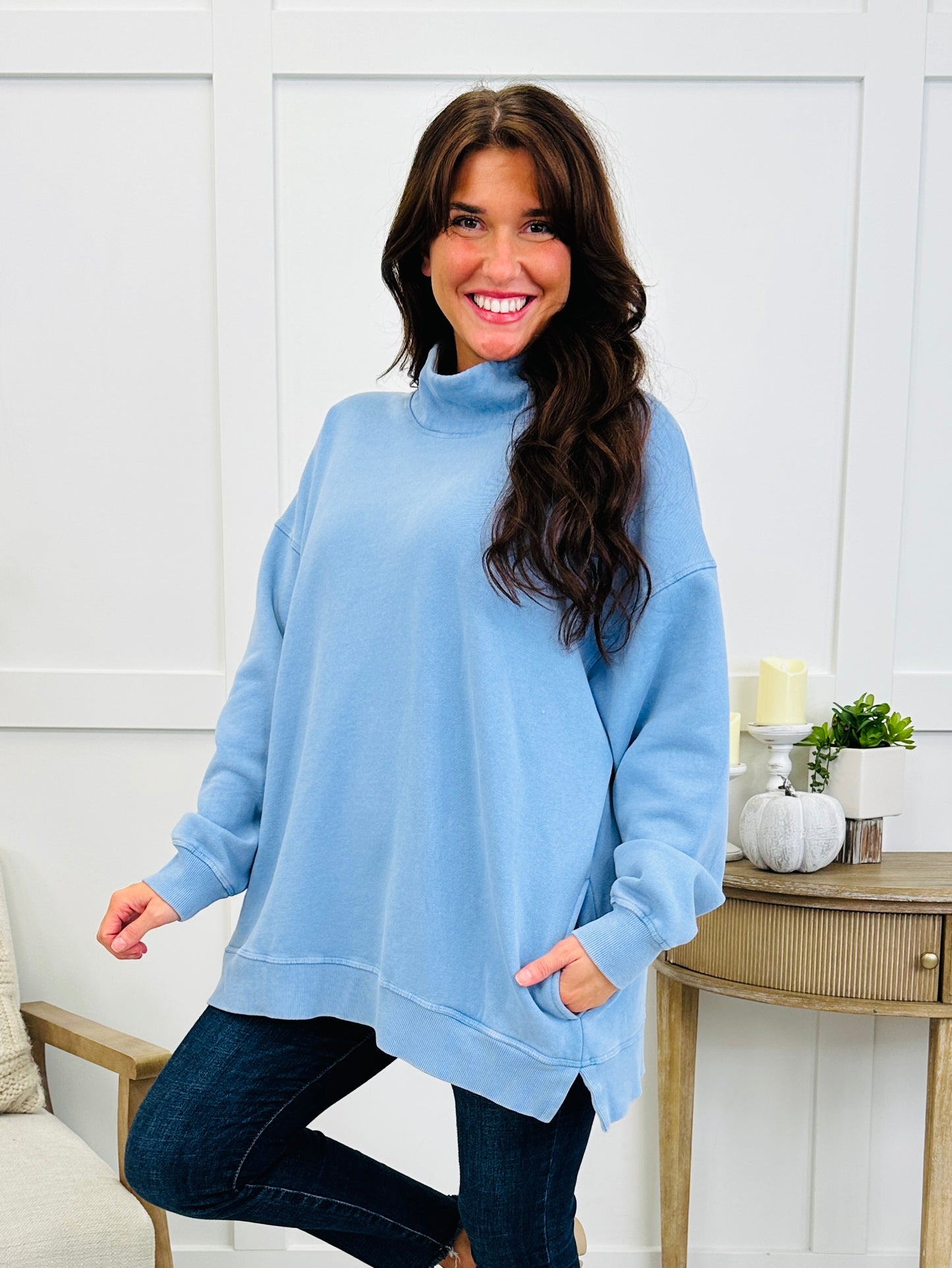 Nothing But Cozy Top In Ocean Blue