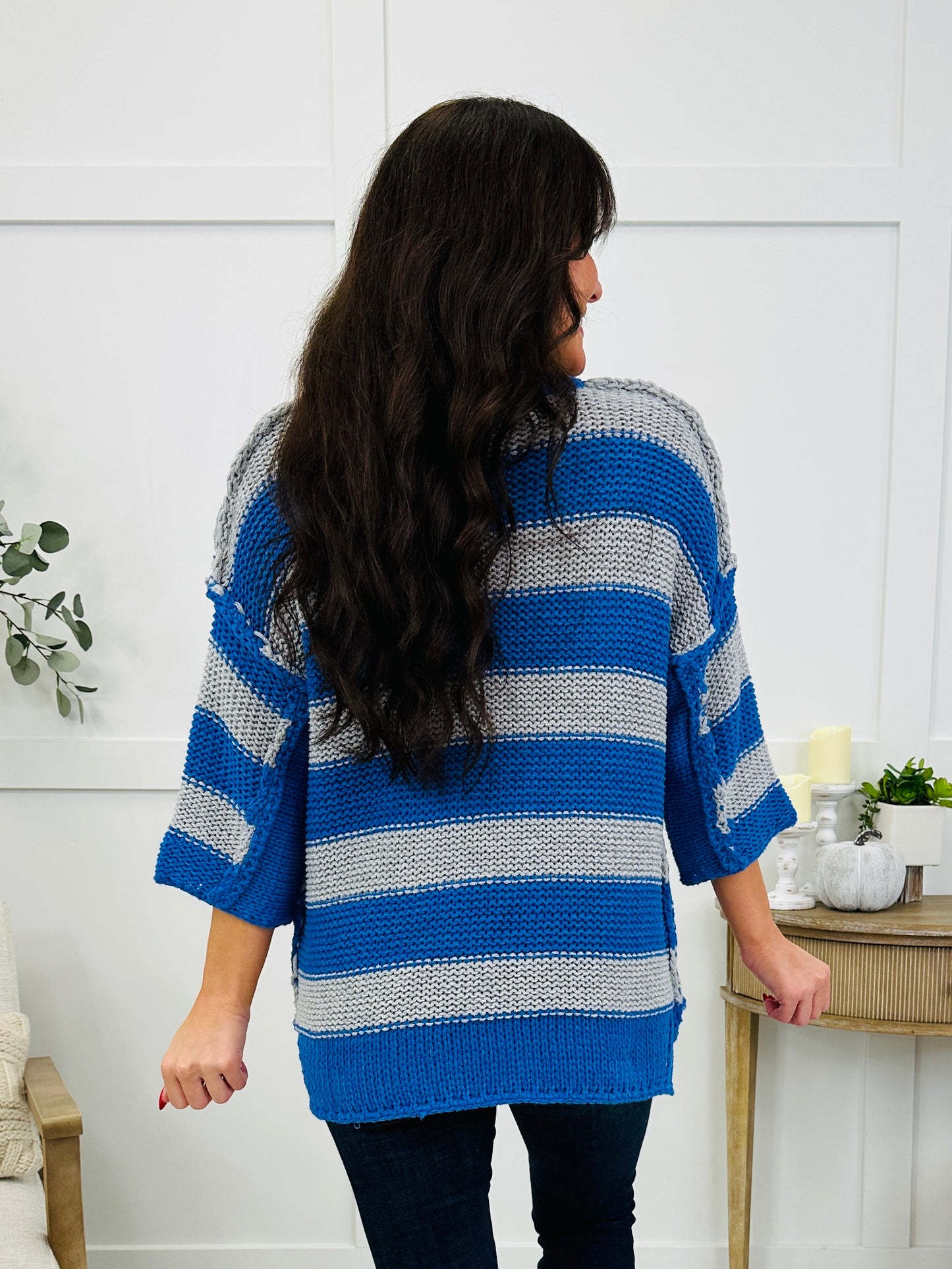 Long Story Stripes Top In Blue Grey