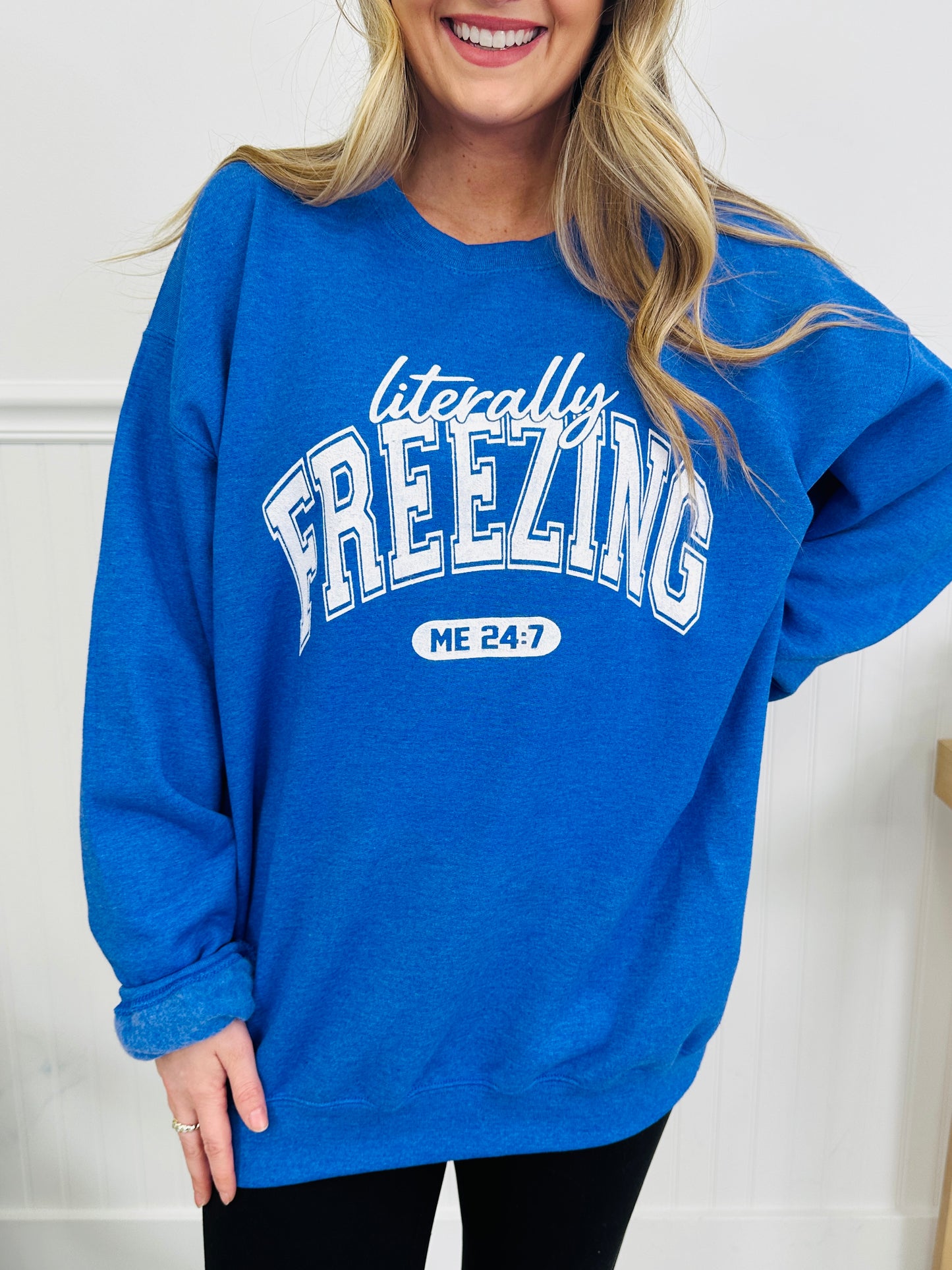 Literally Freezing Graphic Crewneck Sweatshirt In Heather Royal