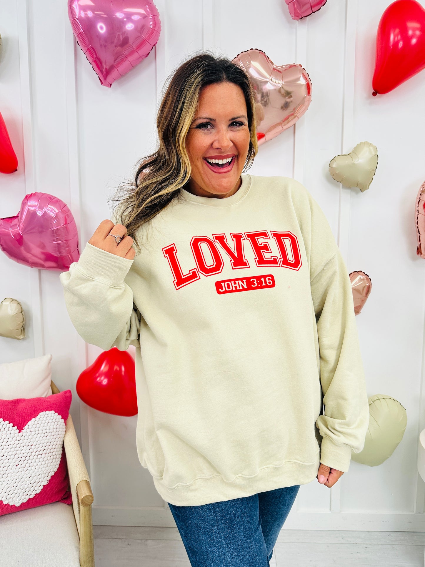 LOVED John 3:16 Graphic Crewneck Sweatshirt in Two Colors