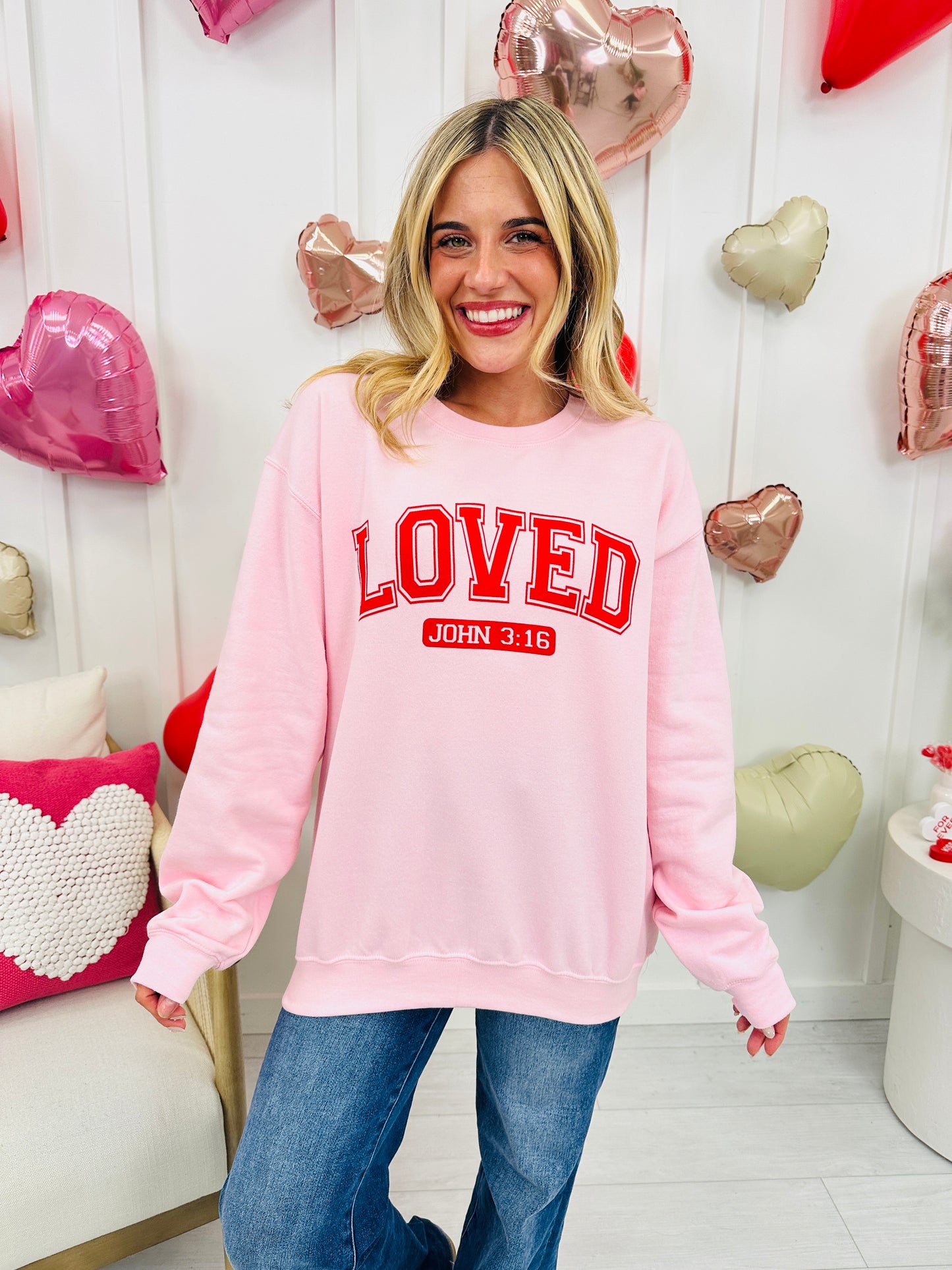LOVED John 3:16 Graphic Crewneck Sweatshirt in Two Colors