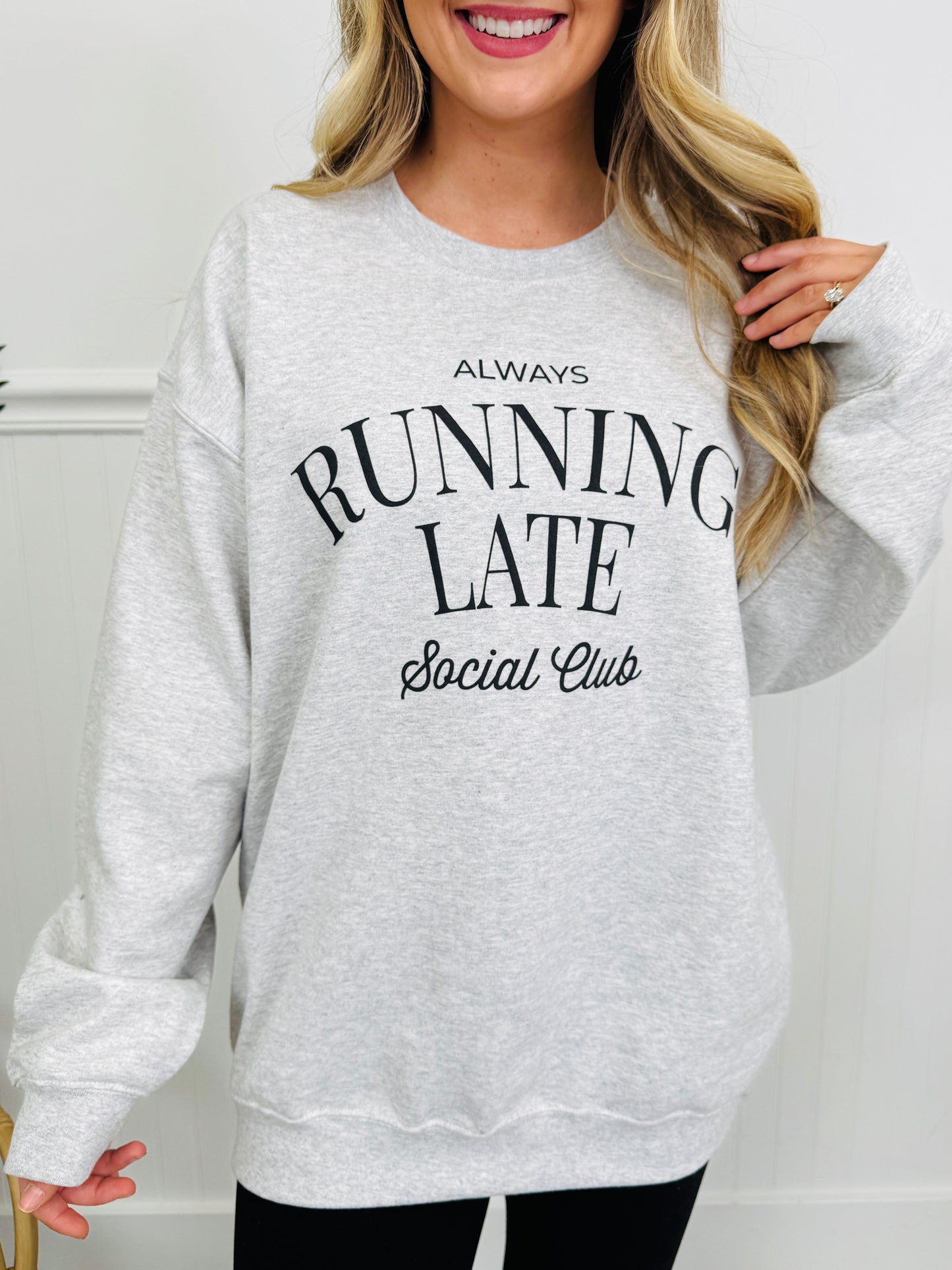 Always Running Late Graphic Crewneck Sweatshirt