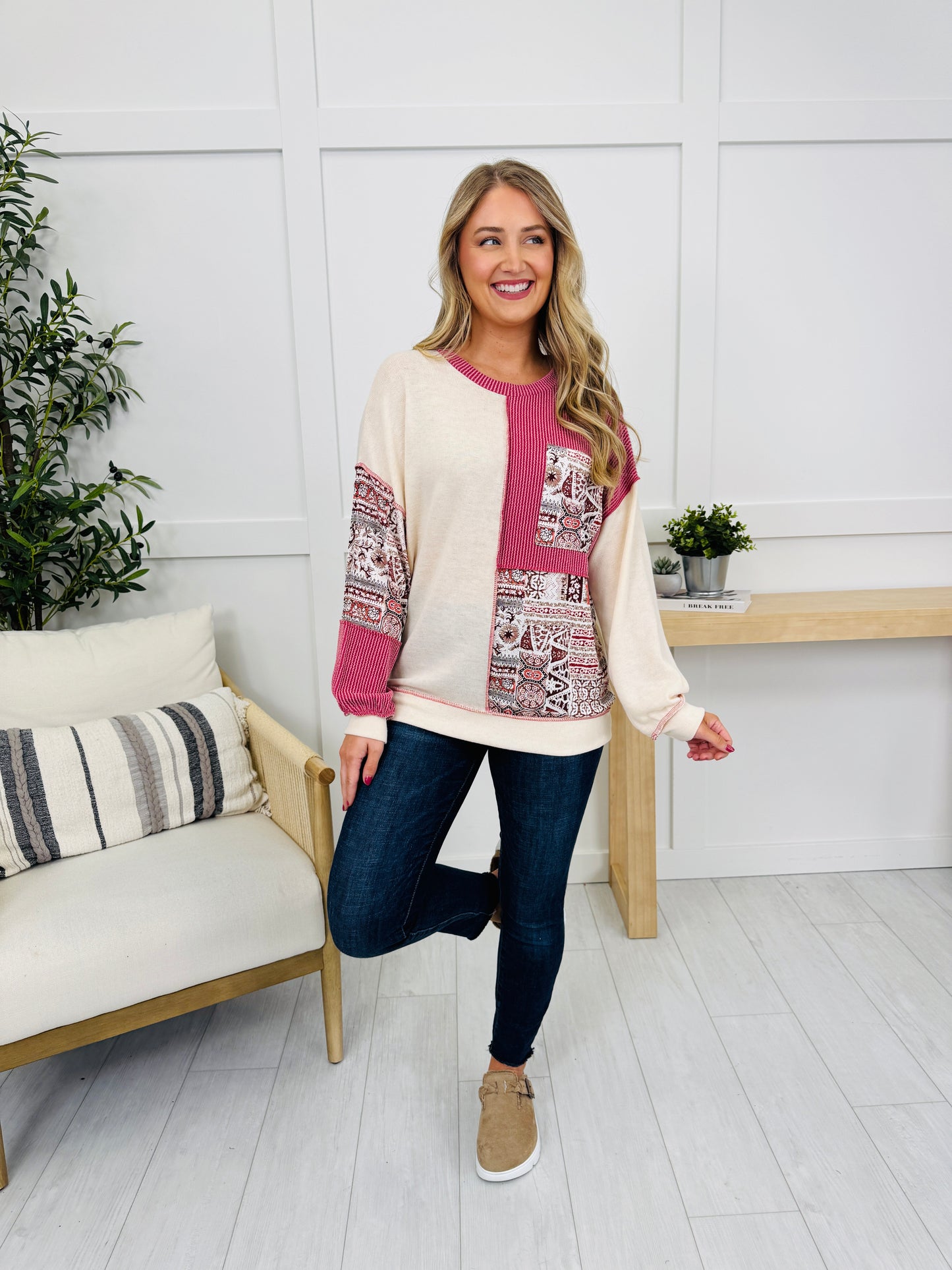 Stitch It Together Top In Burgundy