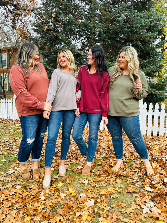 REG/CURVY Falling for Comfort Pullover- Multiple Colors!