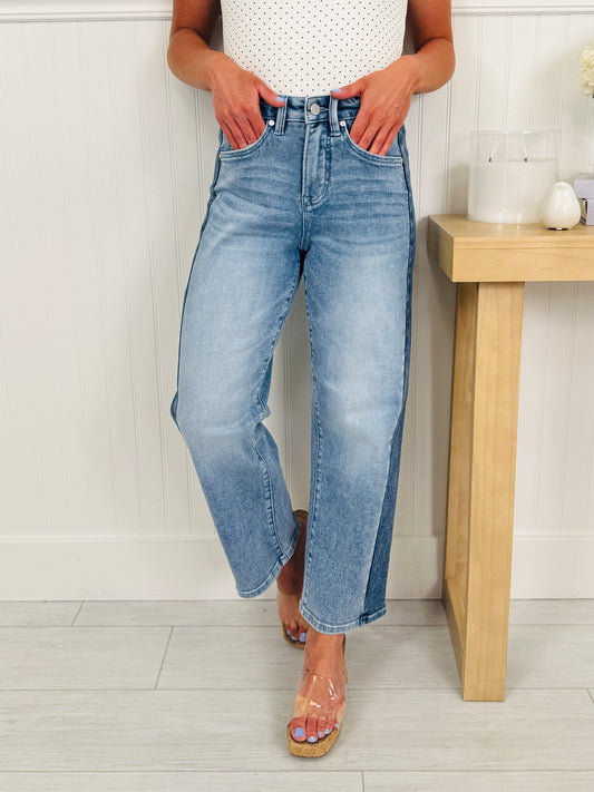 Two Tone Moment Tummy Control Slim Barrel Jeans