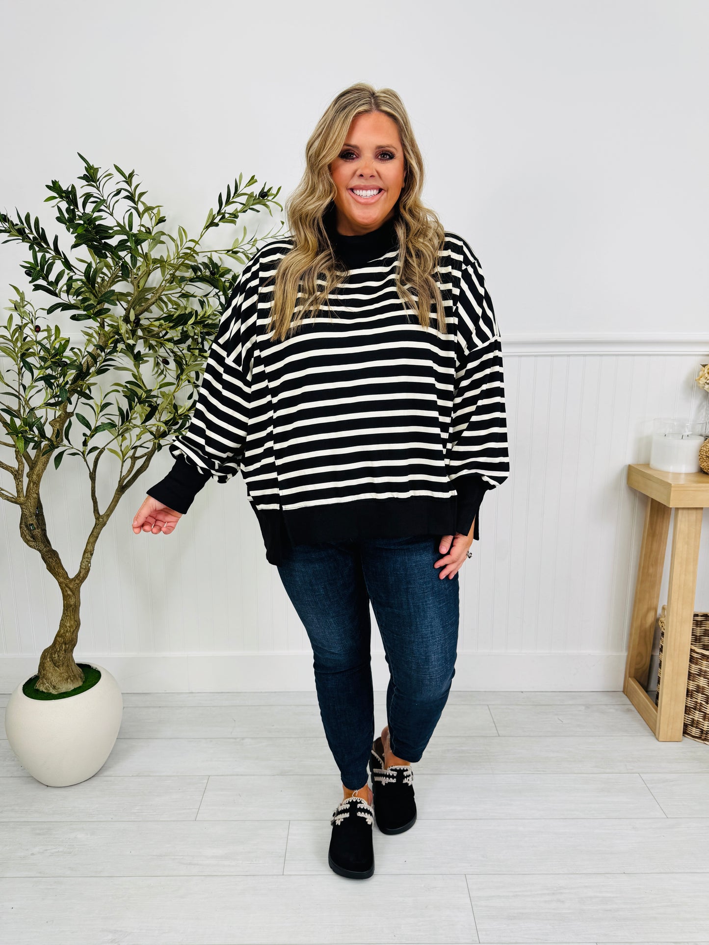 Stripe Up Your Alley Pullover In Black