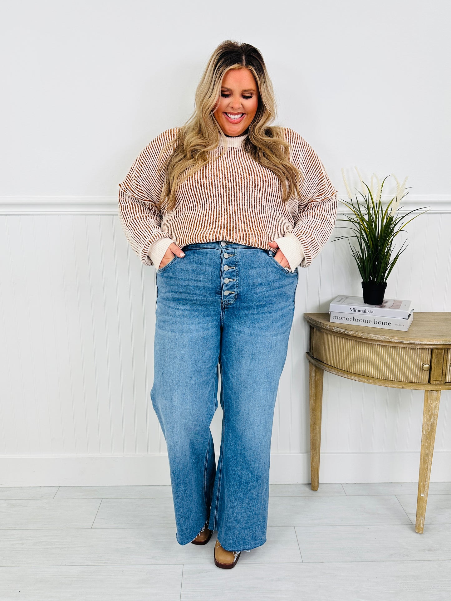Push Your Buttons Tummy Control Wide Leg Jeans