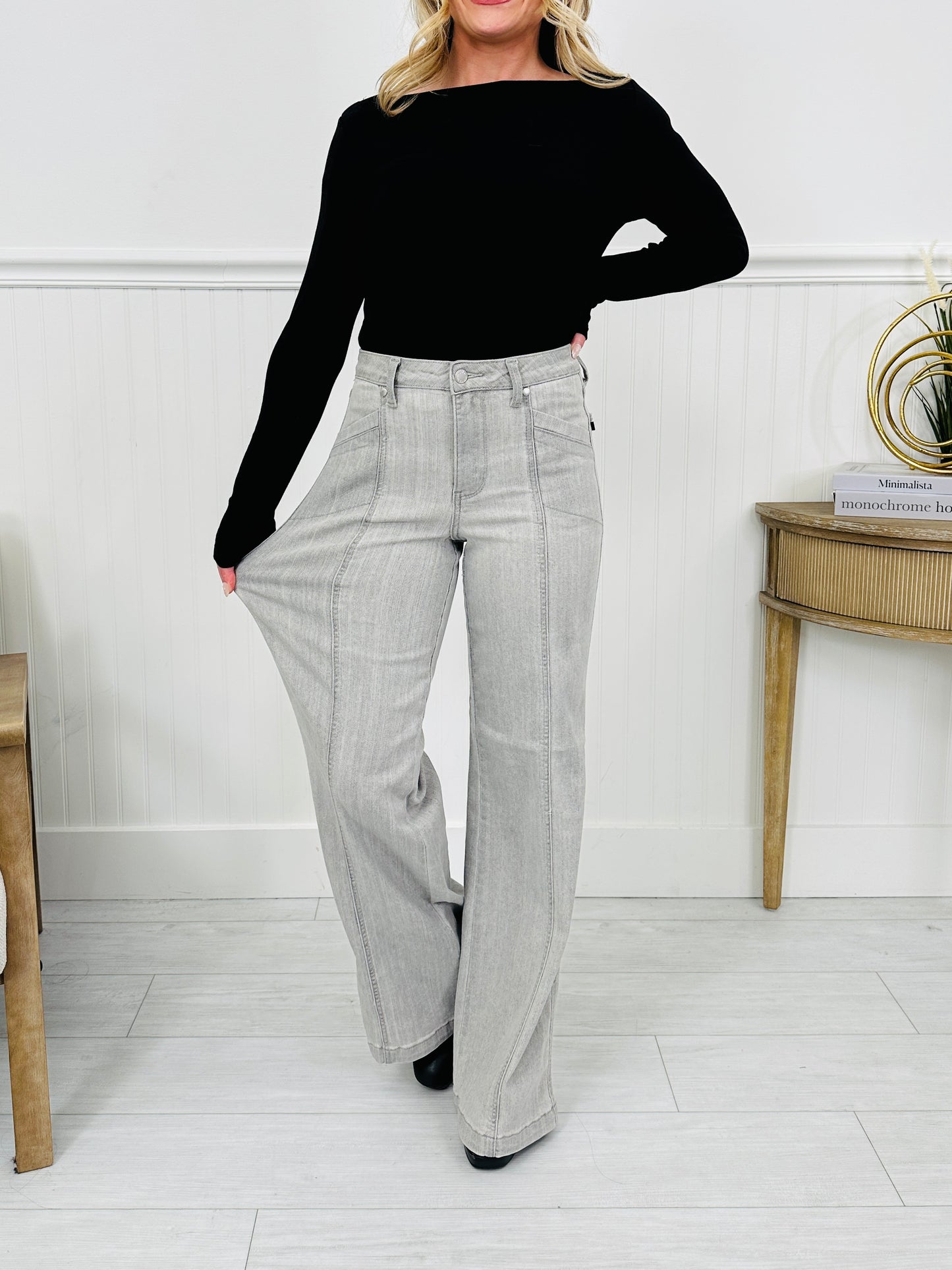 Judy Blue Gorgeous In Grey Retro Wide Leg Jeans