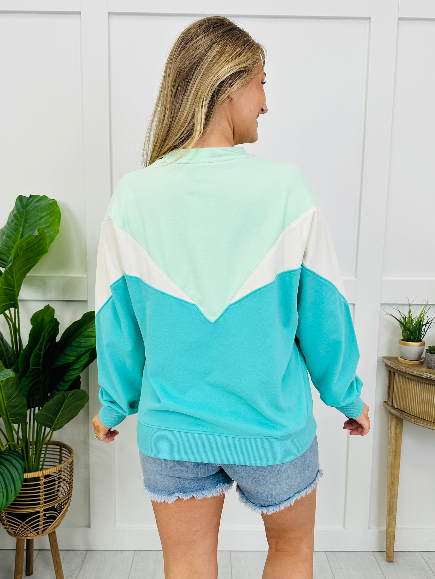 Colorblock Cozy Top In Aqua