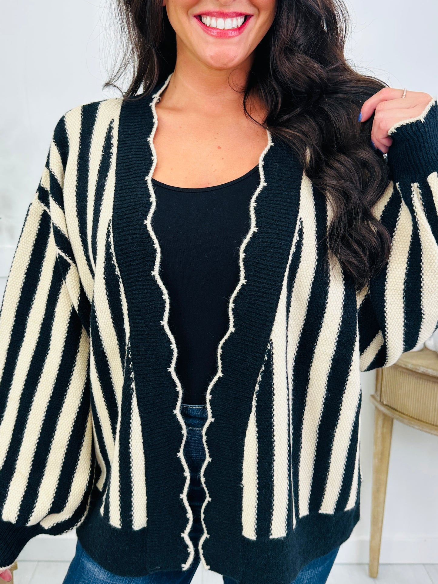 Night & Ivory Cardigan In Black/Oatmeal