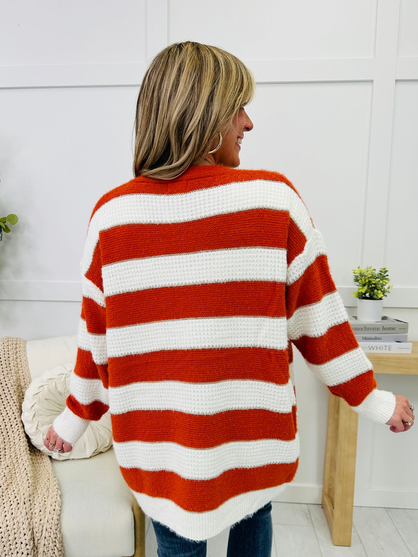 Wrapped In Stripes Cardigan In Rust