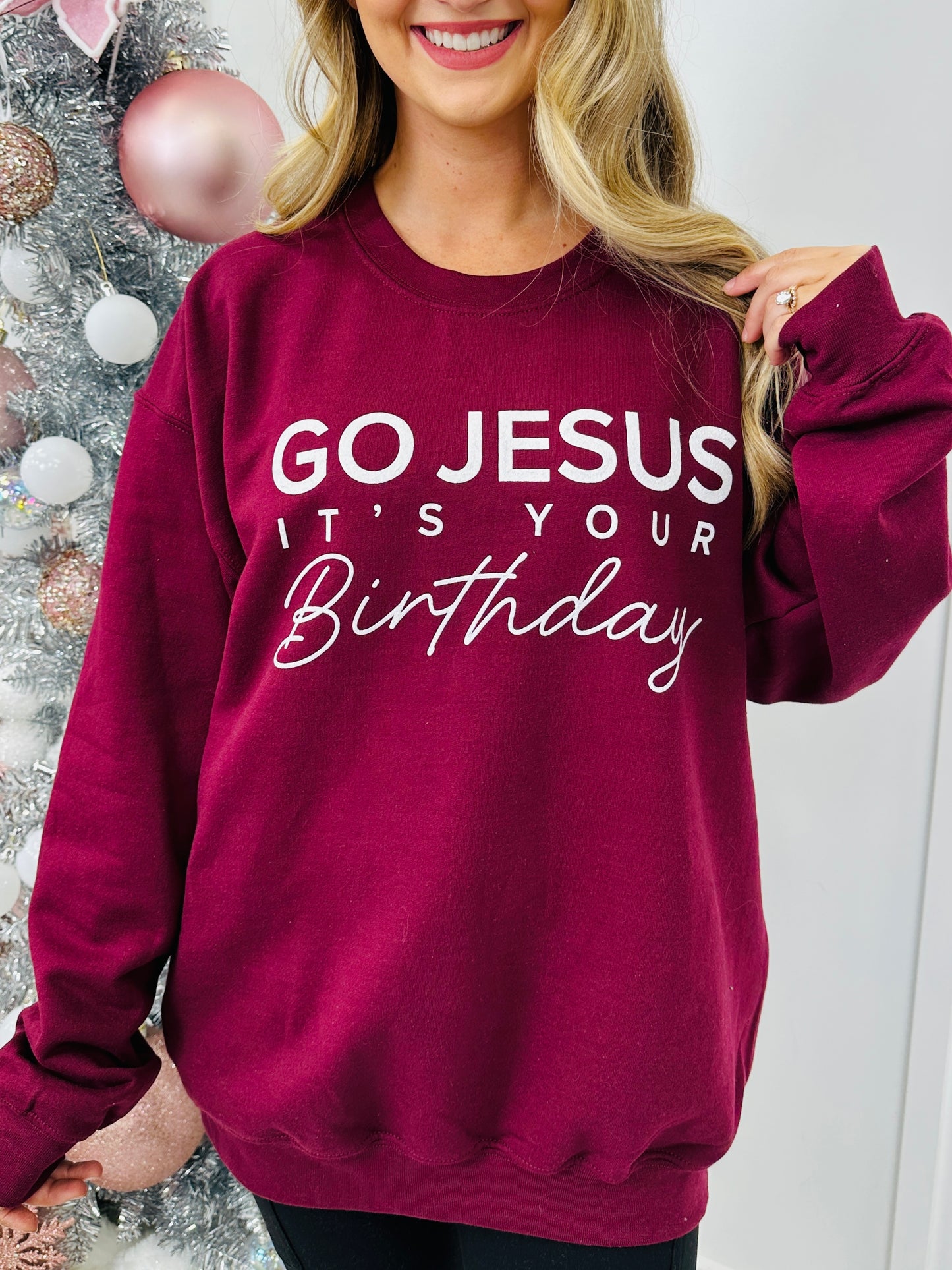 Go Jesus It's Your Birthday Graphic Crewneck Sweatshirt