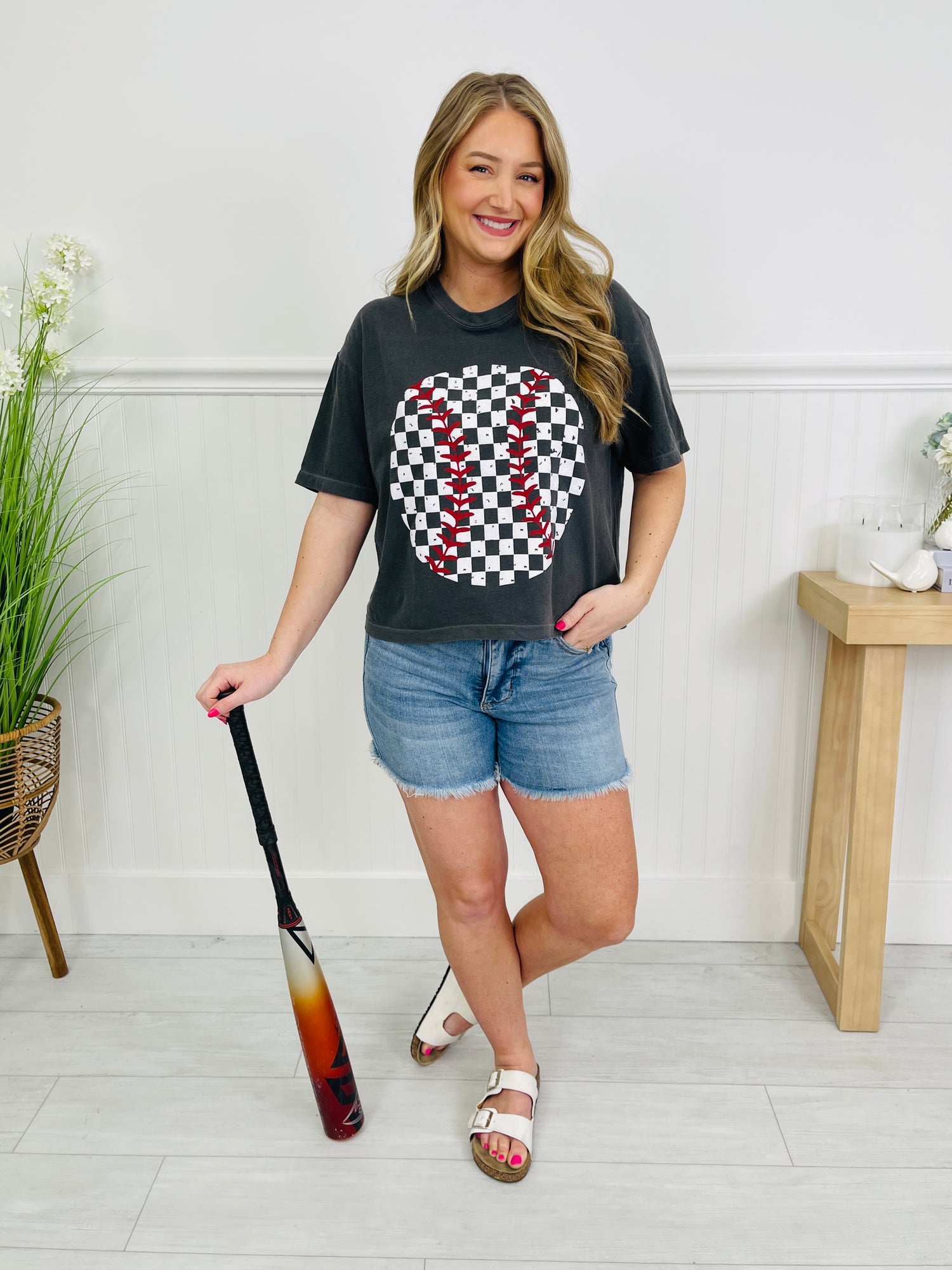 Checkered Baseball Boxy Graphic Tee – MOCO Boutique