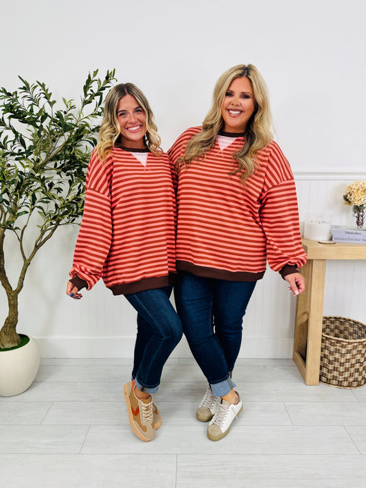 Stripe Story Pullover in Rust