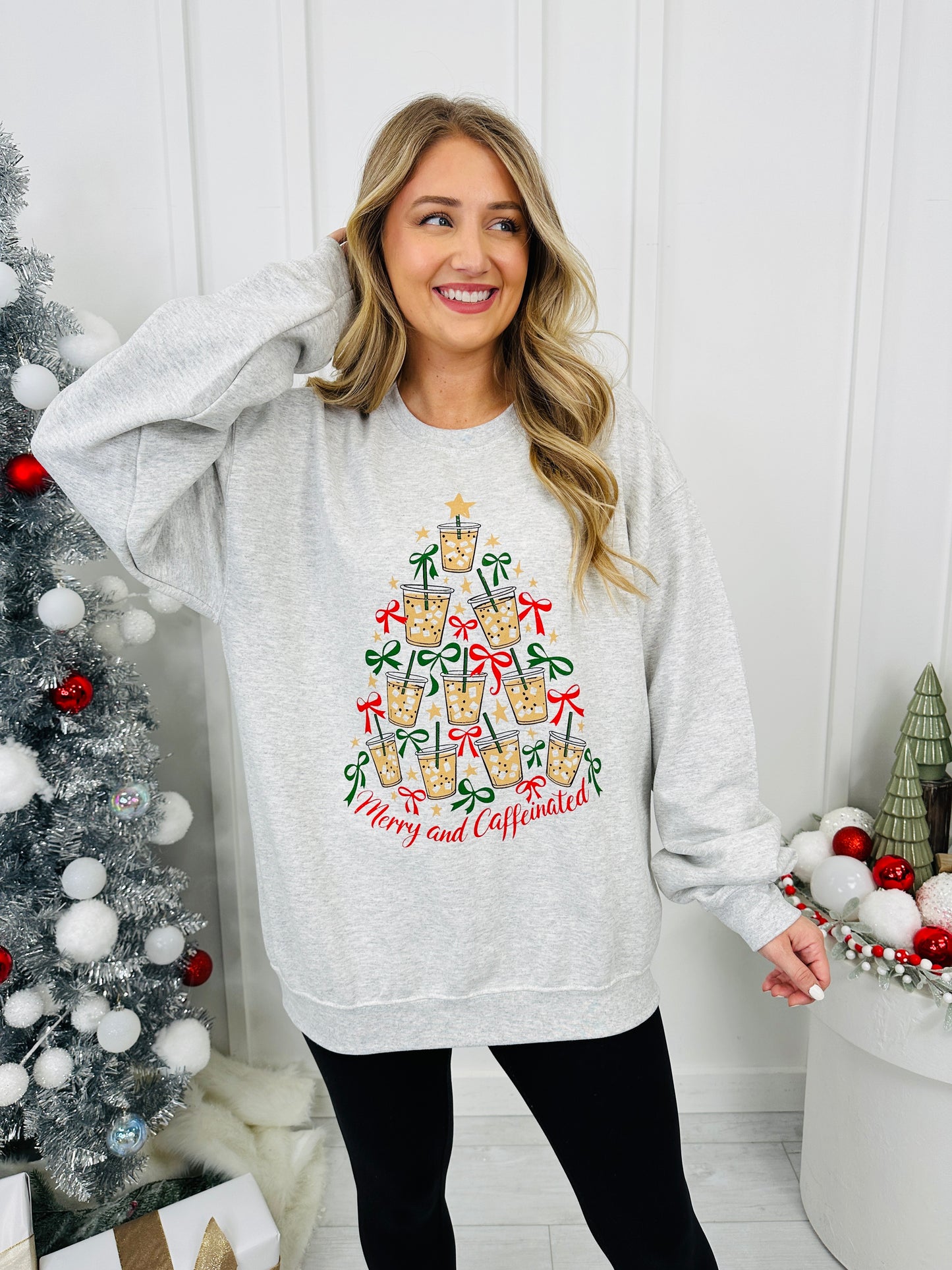 Merry And Caffeinated Graphic Crewneck Sweatshirt