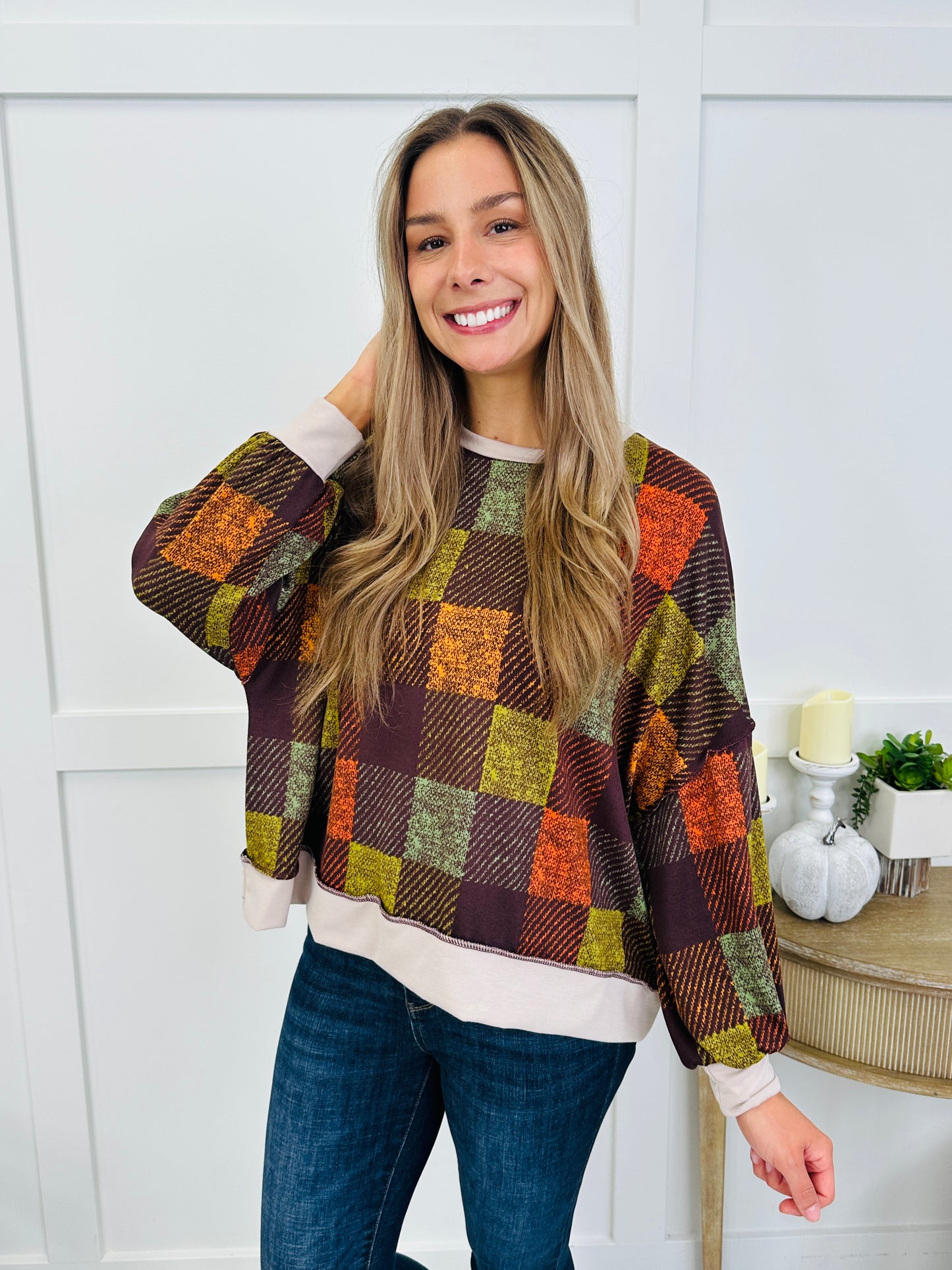 Plaid Poetry Pullover in Chocolate/Forest
