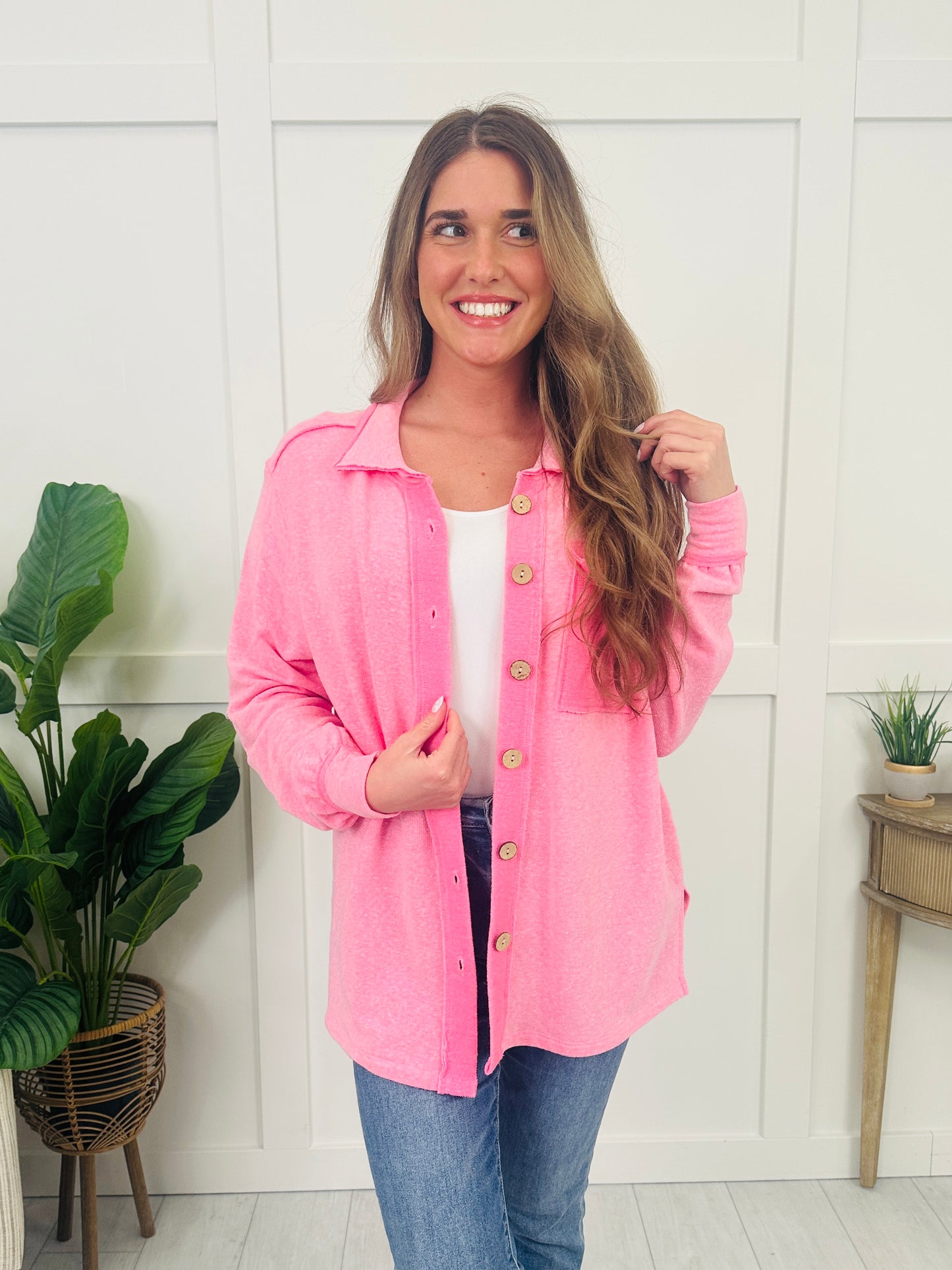 Kept By The Season Shacket in Pink