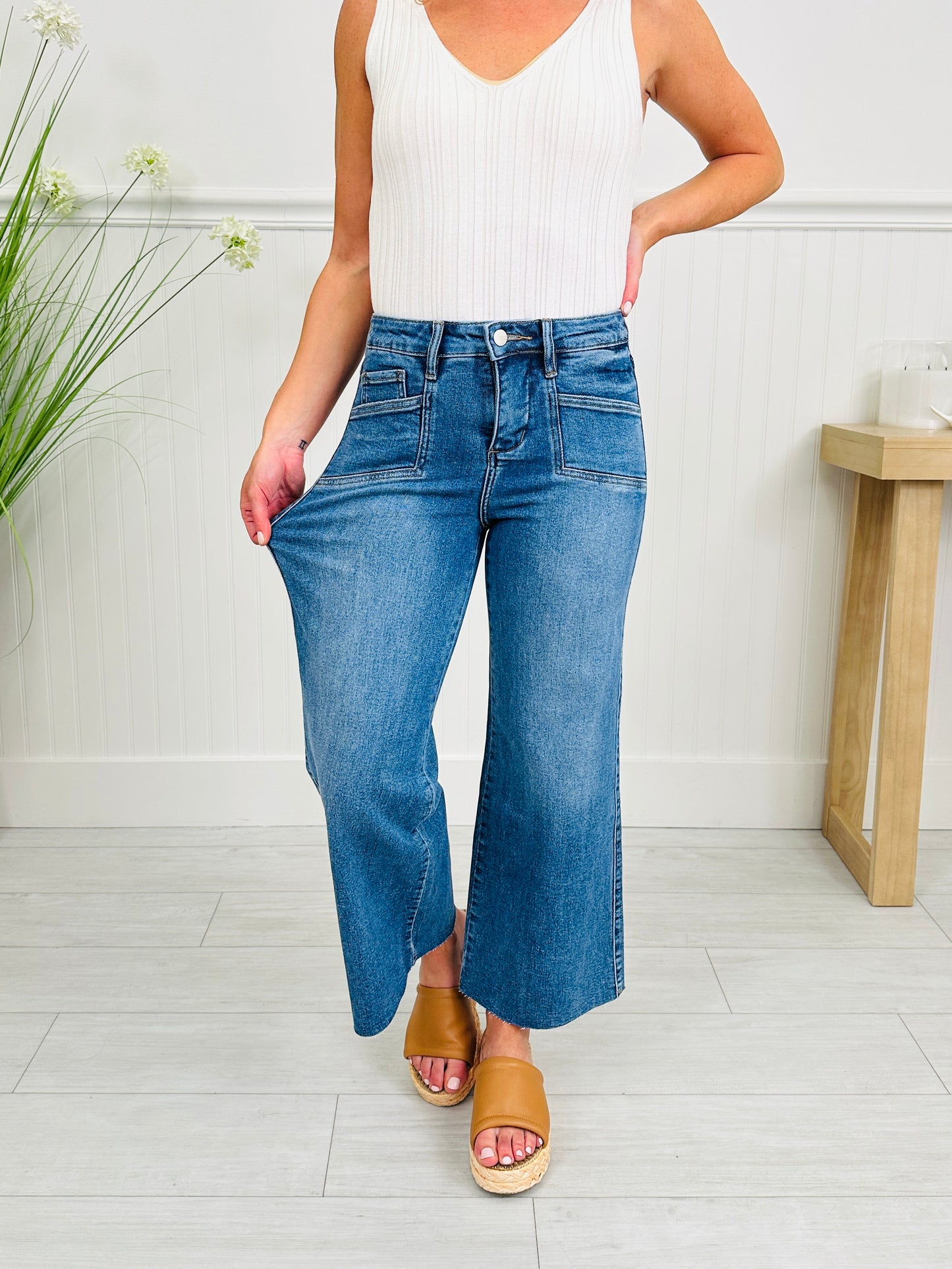 Top Of The Crop Tummy Control Wide Leg Cropped Jeans