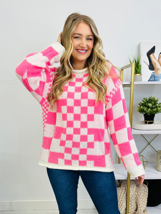 Winning Streak Sweater in Neon Pink Combo