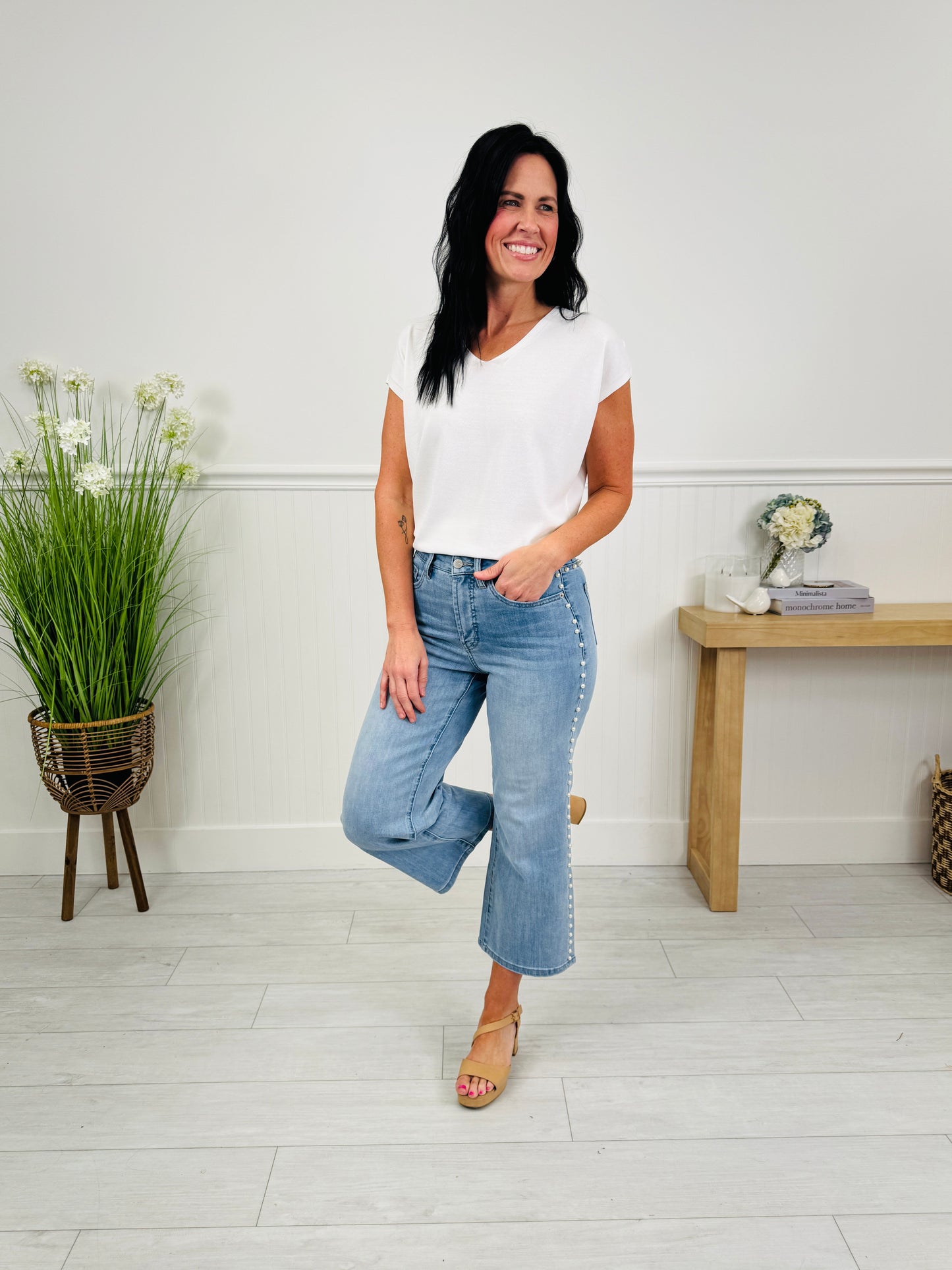 Pearl Pop Cropped Wide Leg Tummy Control Jeans