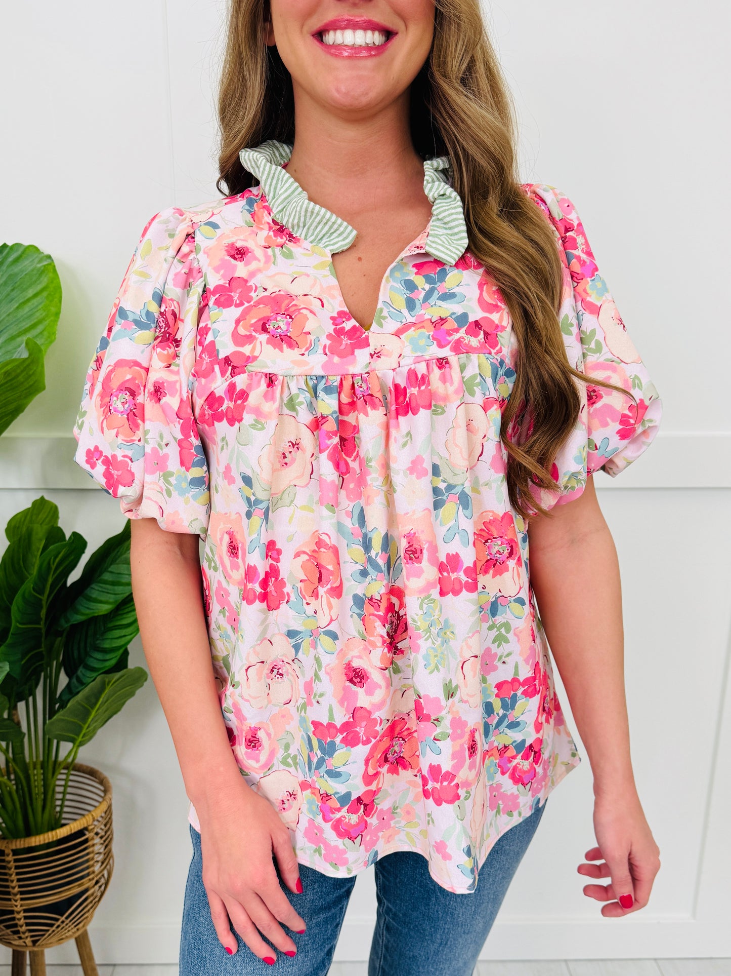 Simply Floral Top In Blush/Sage