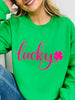 Pink Lucky Clover Puff Graphic Crewneck Sweatshirt