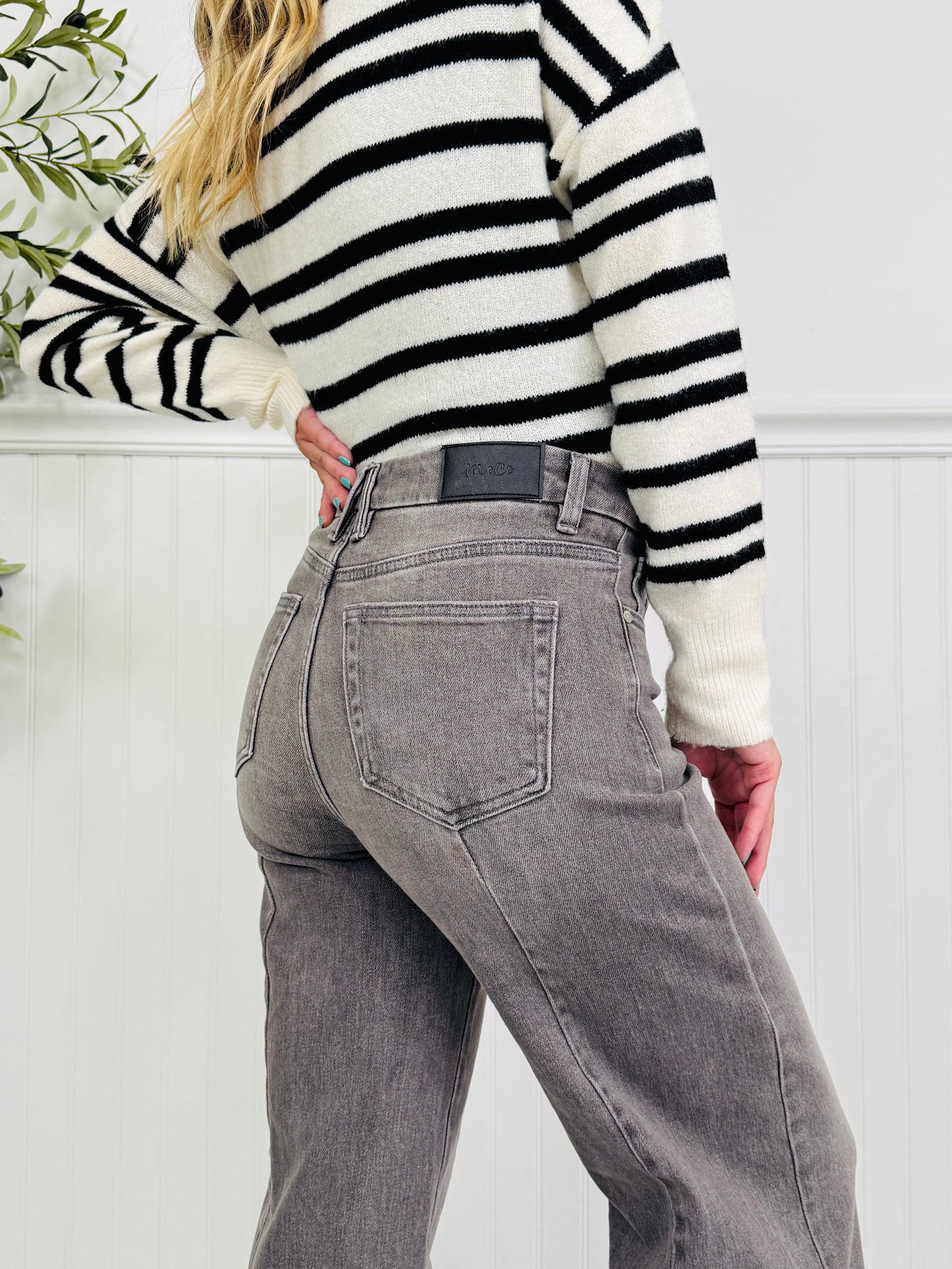 Into The Grey Tummy Control Wide Leg Jeans In Multiple Inseams