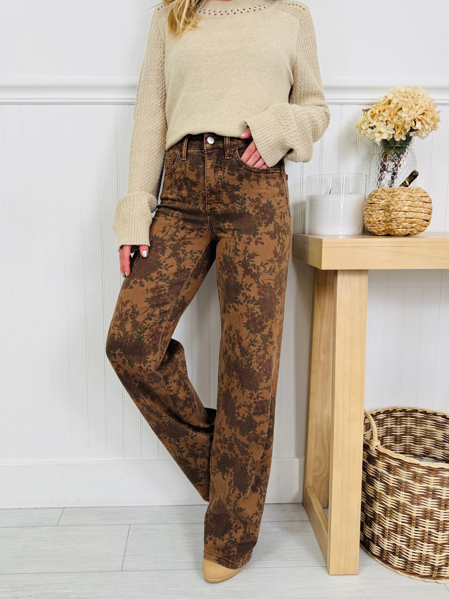 Vintage Bloom Tummy Control Wide Leg Jeans