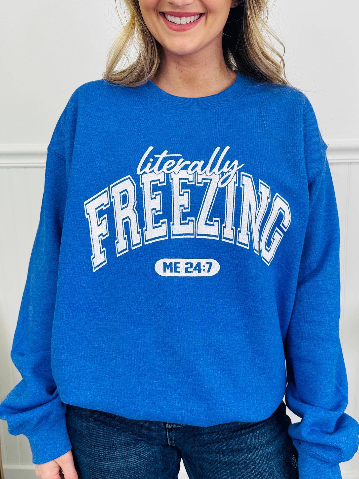 Literally Freezing Graphic Crewneck Sweatshirt In Heather Royal