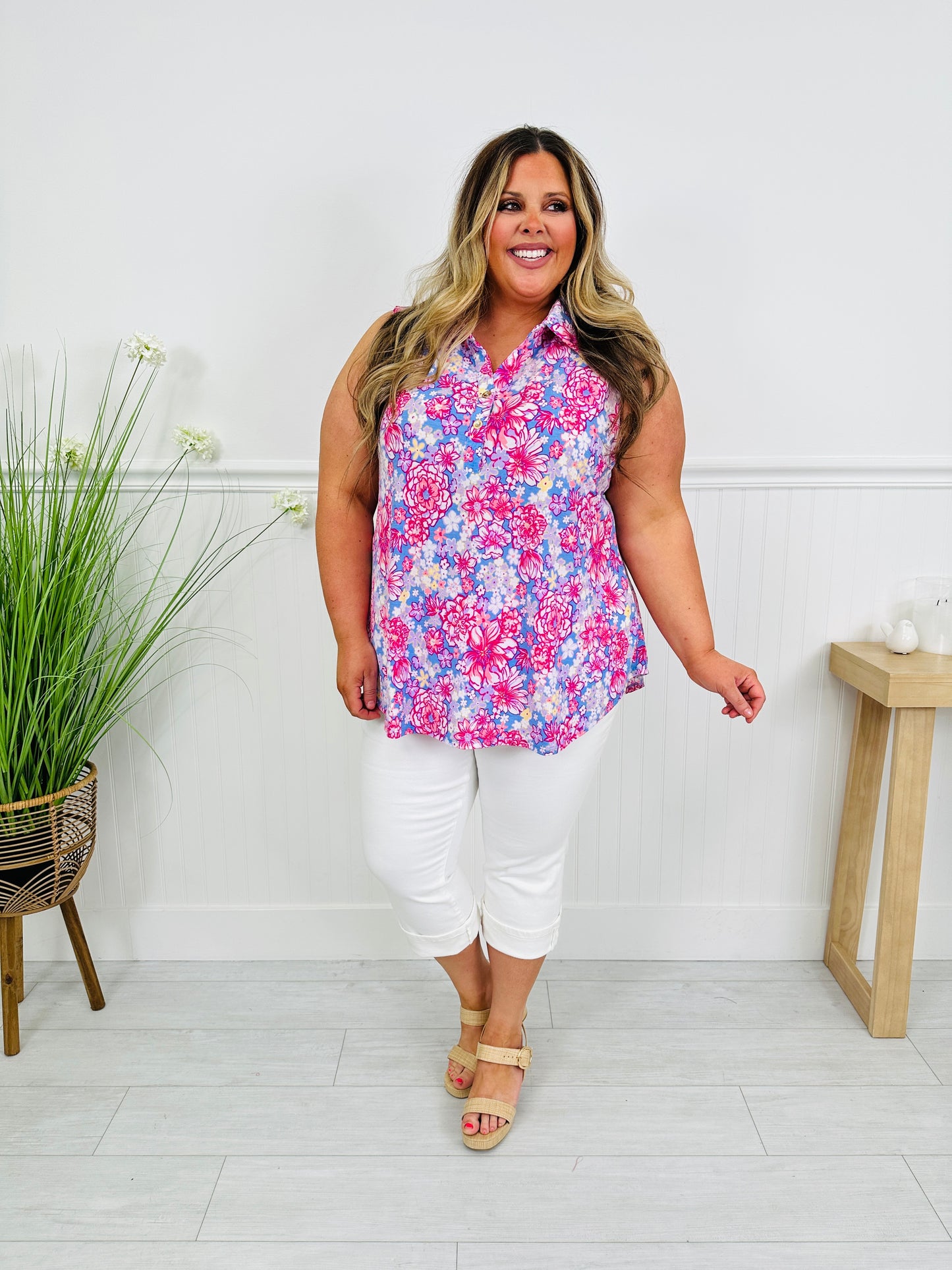 Styled For Summer Tank Top In Palm Beach Print