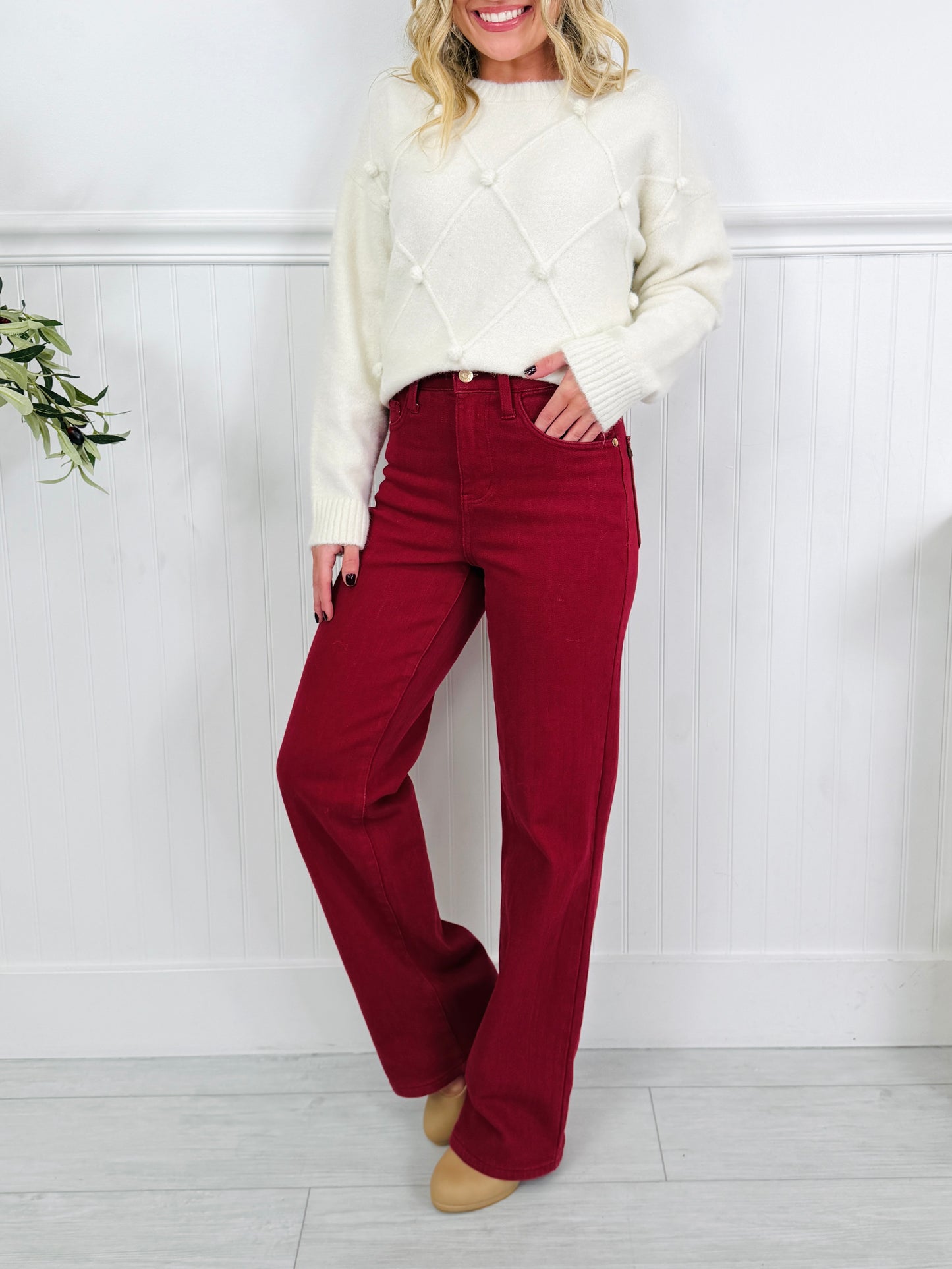 Judy Blue Merlot Moment Thermal Straight Jeans