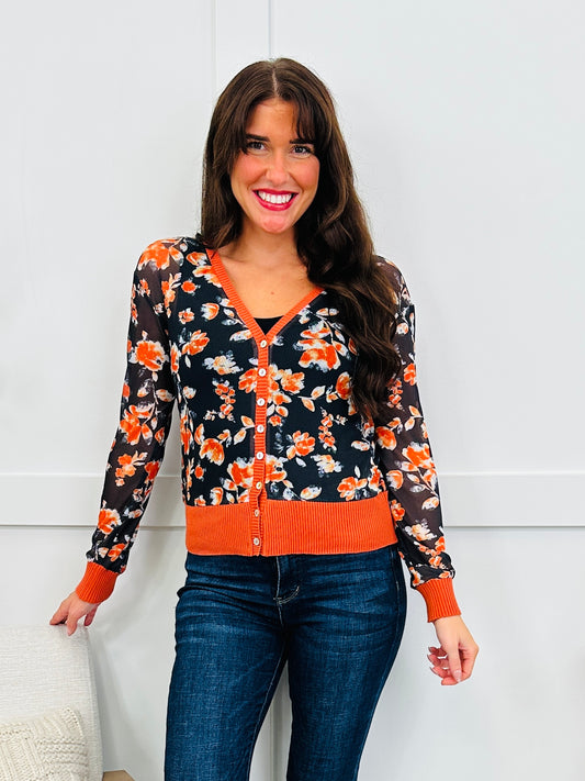 Forever In Bloom Cardigan In Navy