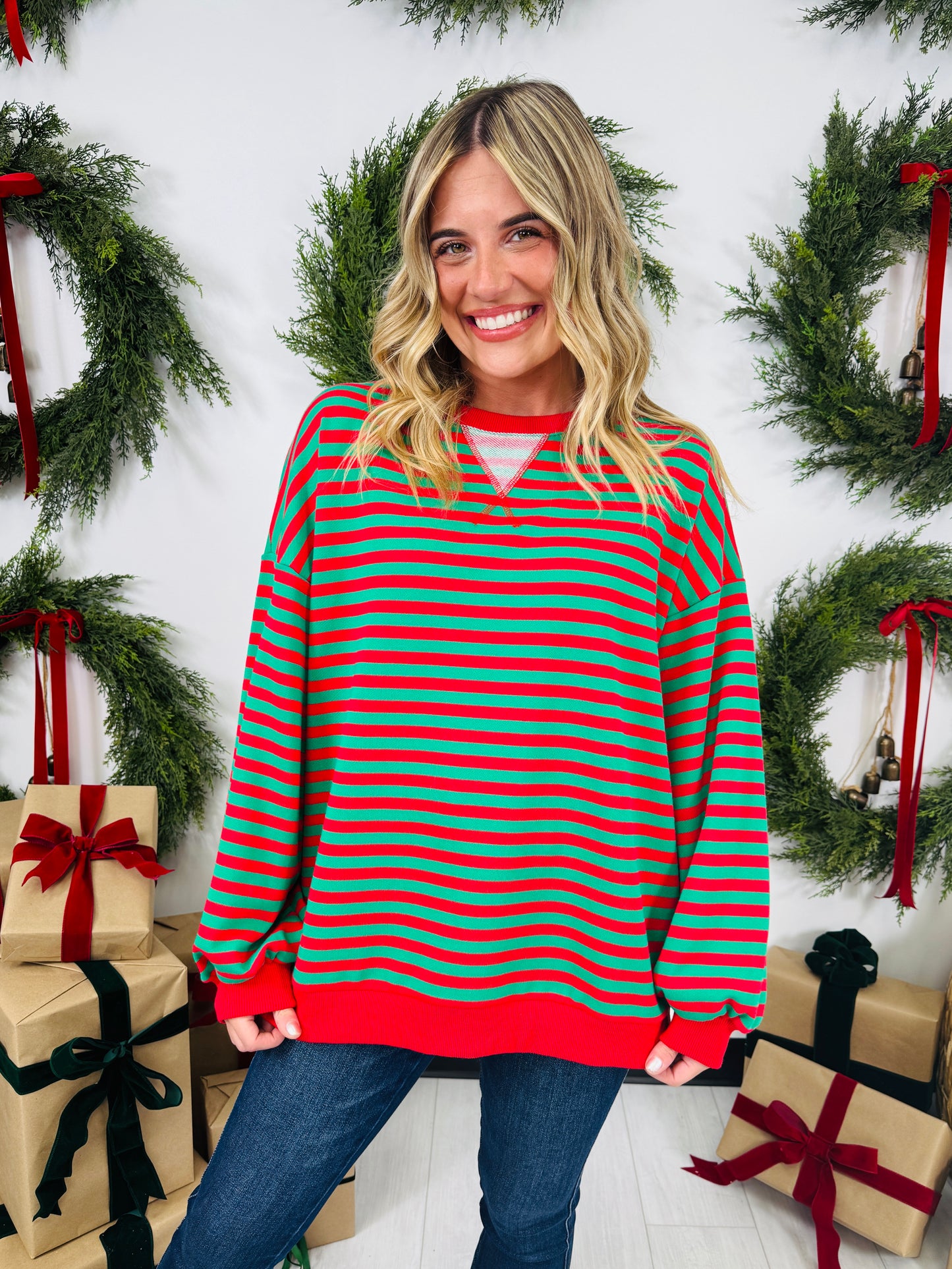 Striped With Cheer Pullover