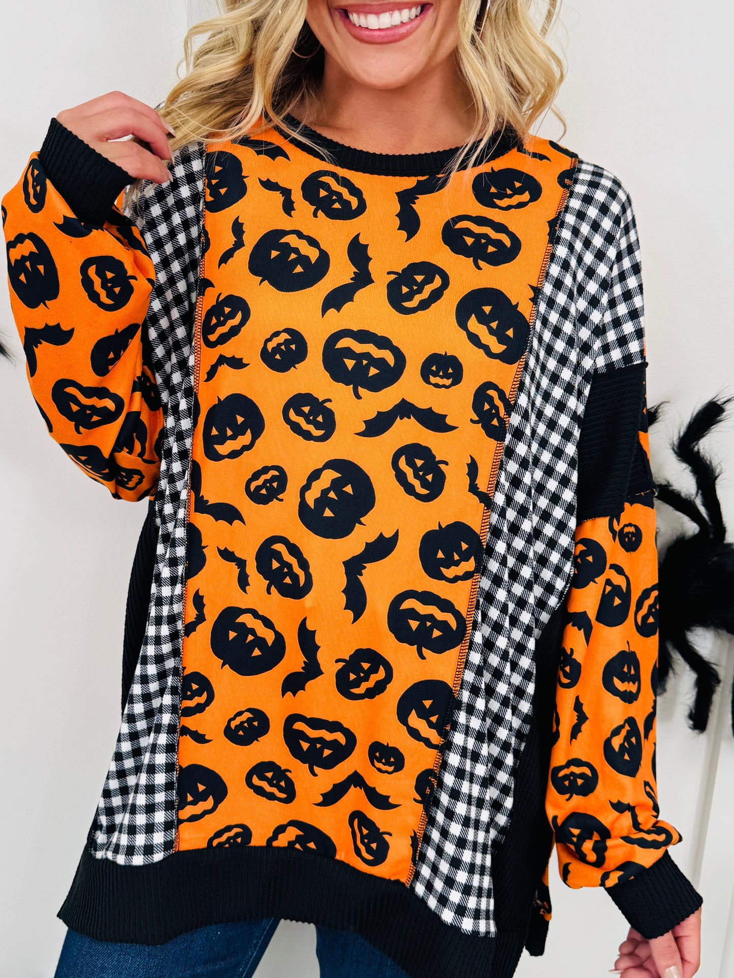 All Things Spooky Top In Pumpkin Print
